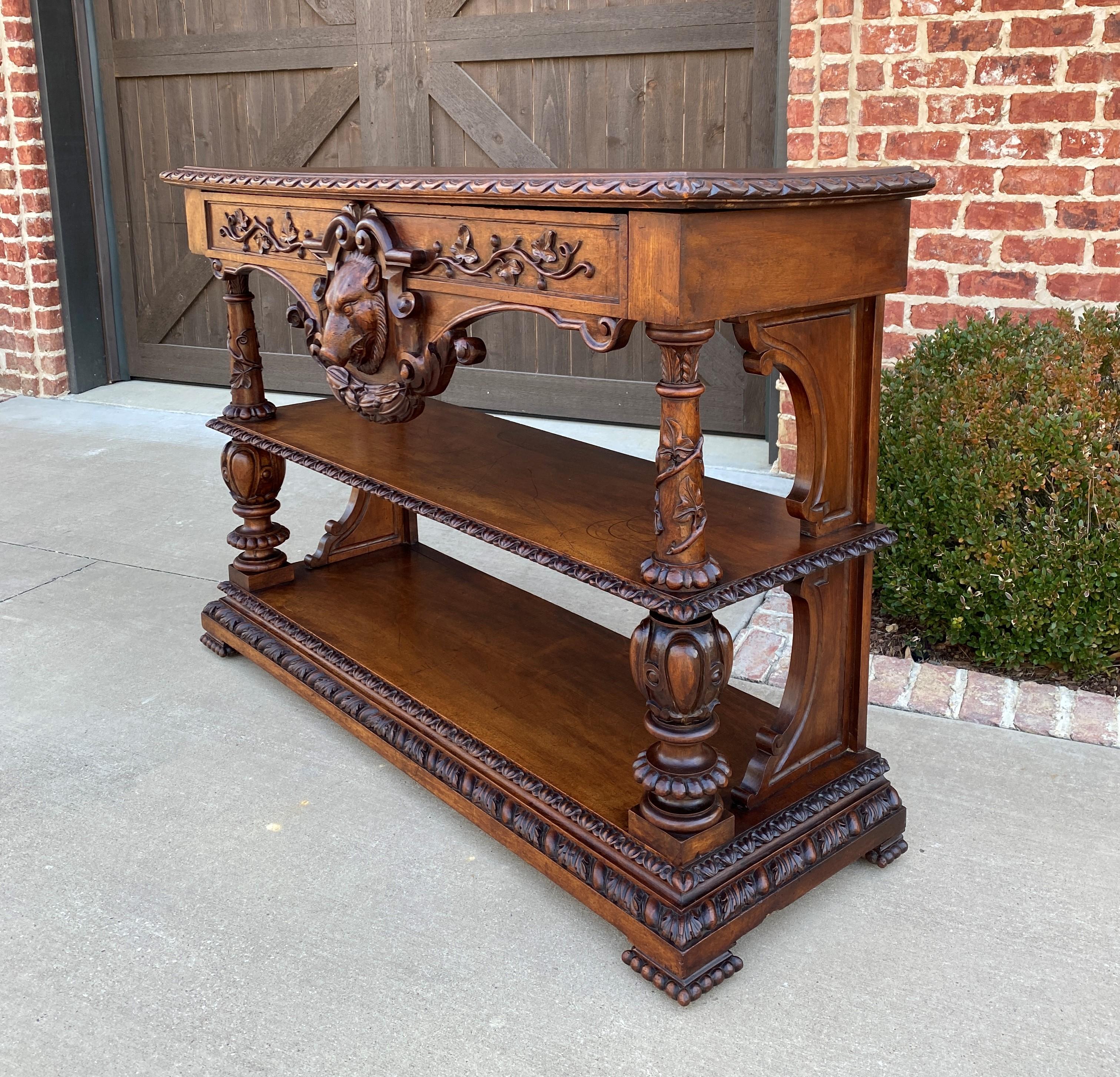 19th Century Antique French Server Console Table Sideboard Walnut Boars Head Mask Sofa Table