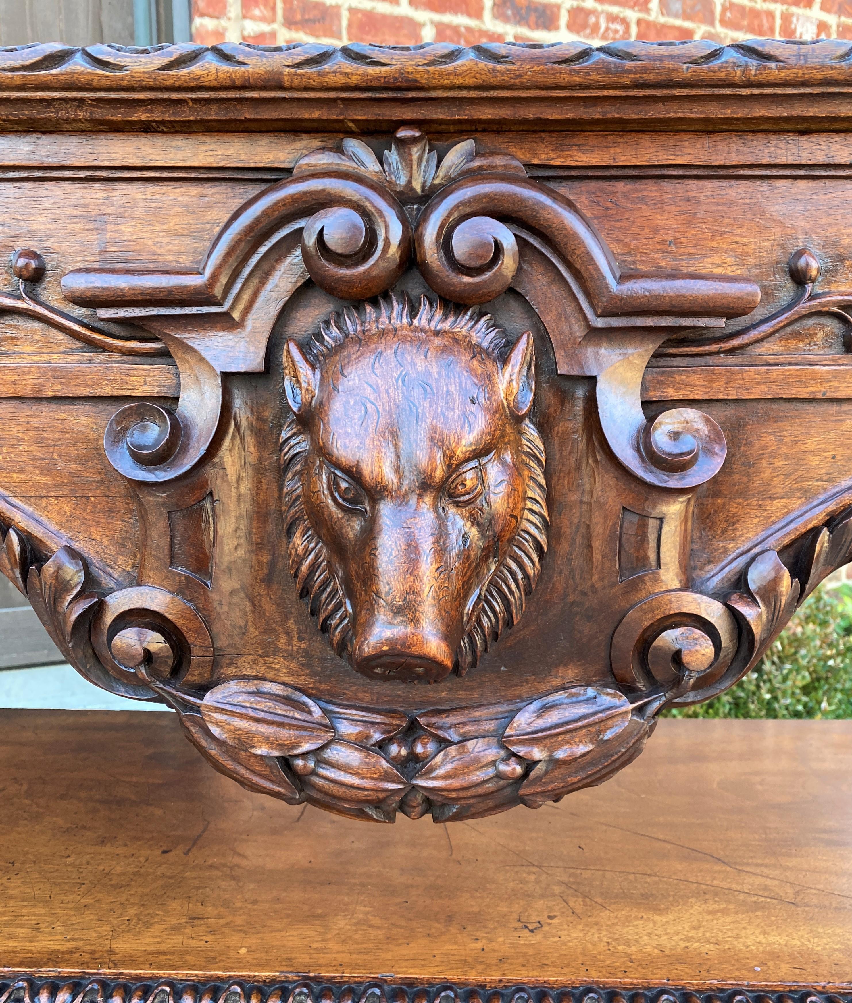 Antique French Server Console Table Sideboard Walnut Boars Head Mask Sofa Table 2