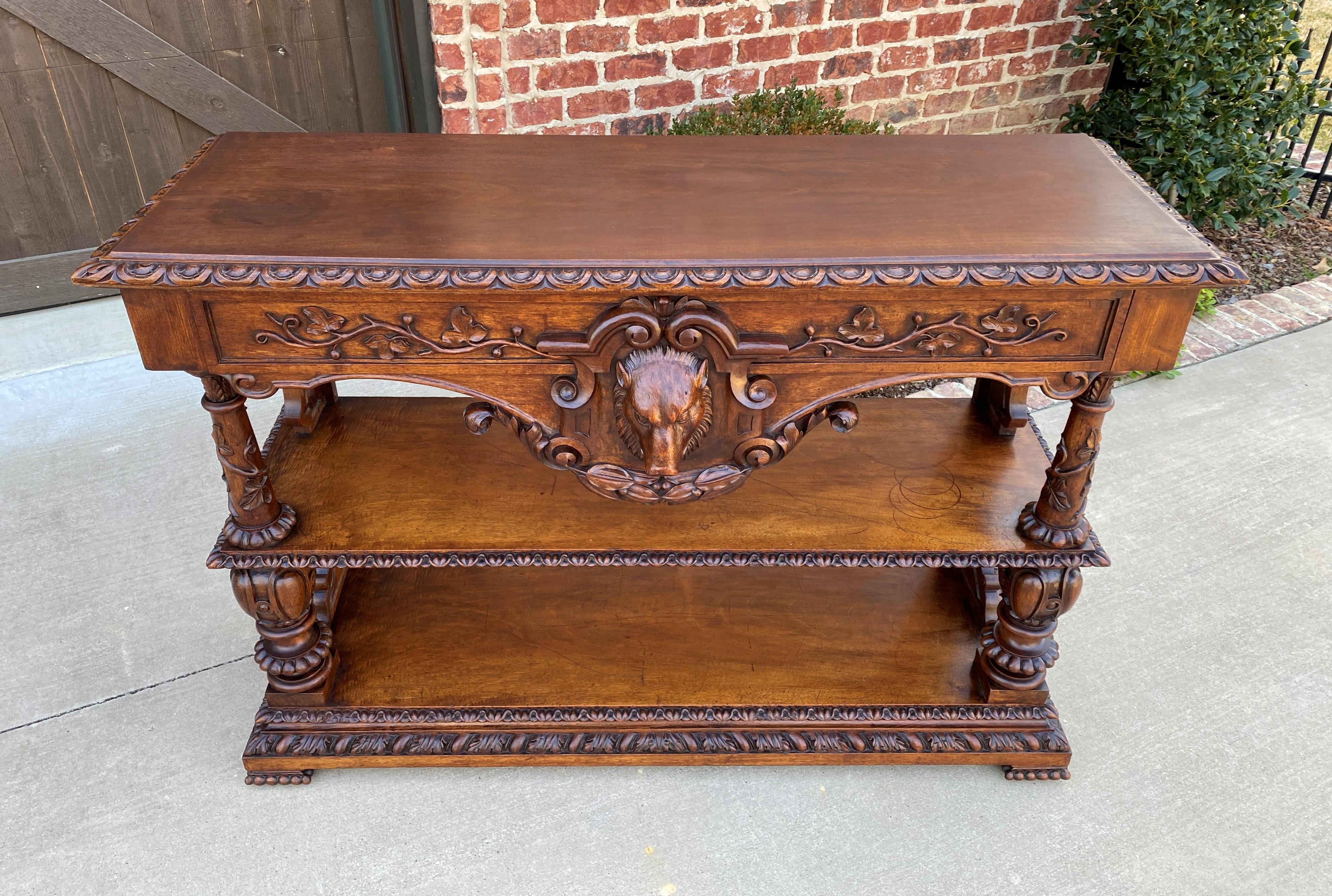 Antique French Server Console Table Sideboard Walnut Boars Head Mask Sofa Table 3