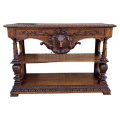 Antique French Server Console Table Sideboard Walnut Boars Head Mask Sofa Table