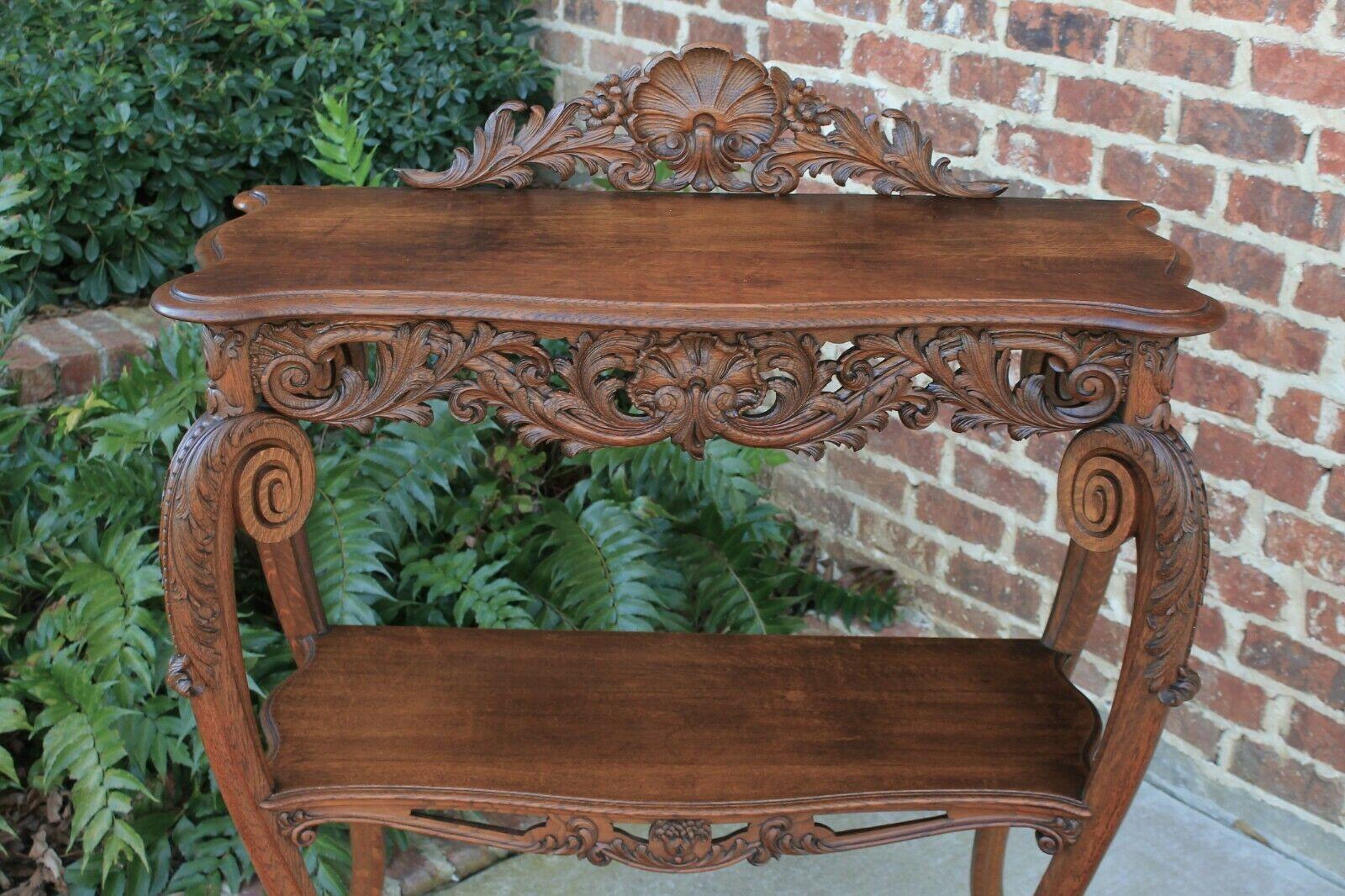 French Provincial Antique French Server Dessert Table 2-Tier Sideboard Console Sofa Table Oak