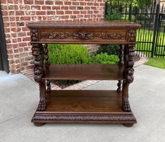 Antique French Server Sideboard Buffet 3-Tier Dragons Barley Twist Marble Top