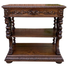 Antique French Server Sideboard Buffet 3-Tier Dragons Barley Twist Marble Top