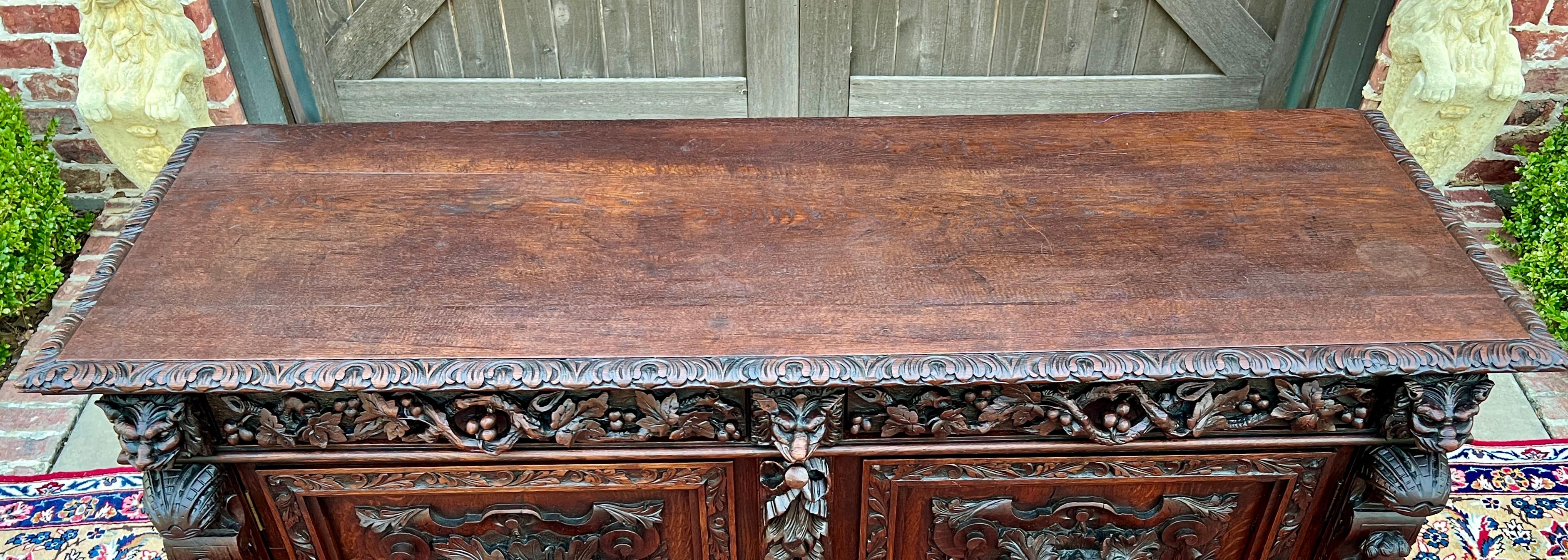 Antique French Server Sideboard Buffet Cabinet Oak DOGS Renaissance Revival 19C 11