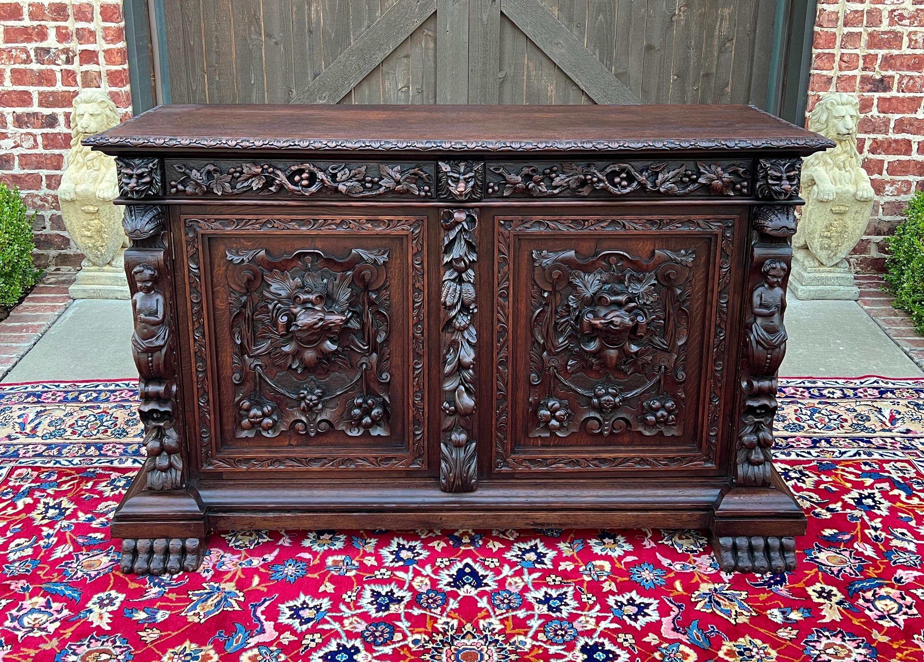 SUPERB 19th Century Antique French  HIGHLY CARVED Oak Server Sideboard Buffet Cabinet~~
c. 1880s 

This is only one of multiple exquisite pieces recently received from our European shipper~~wonderful hand-carved oak pieces in the highly sought after