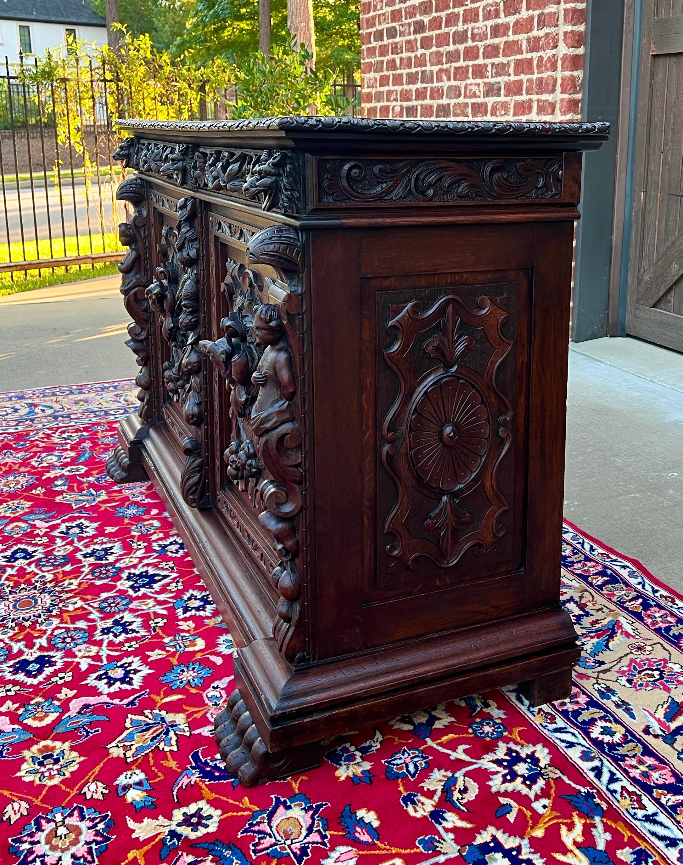 Antique French Server Sideboard Buffet Cabinet Oak DOGS Renaissance Revival 19C 2