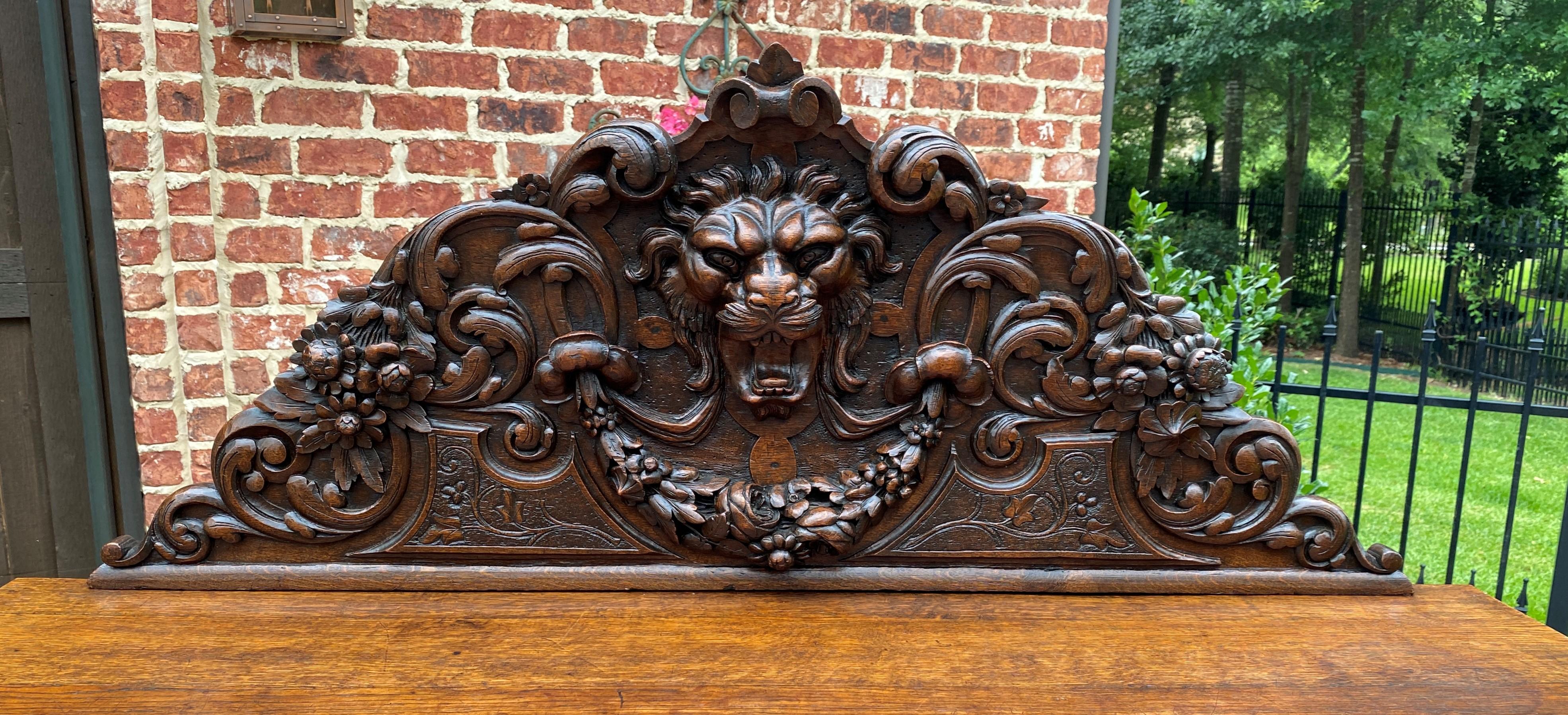 Antique French Server Sideboard Buffet Gothic Revival Oak Lions Mask Figural 1