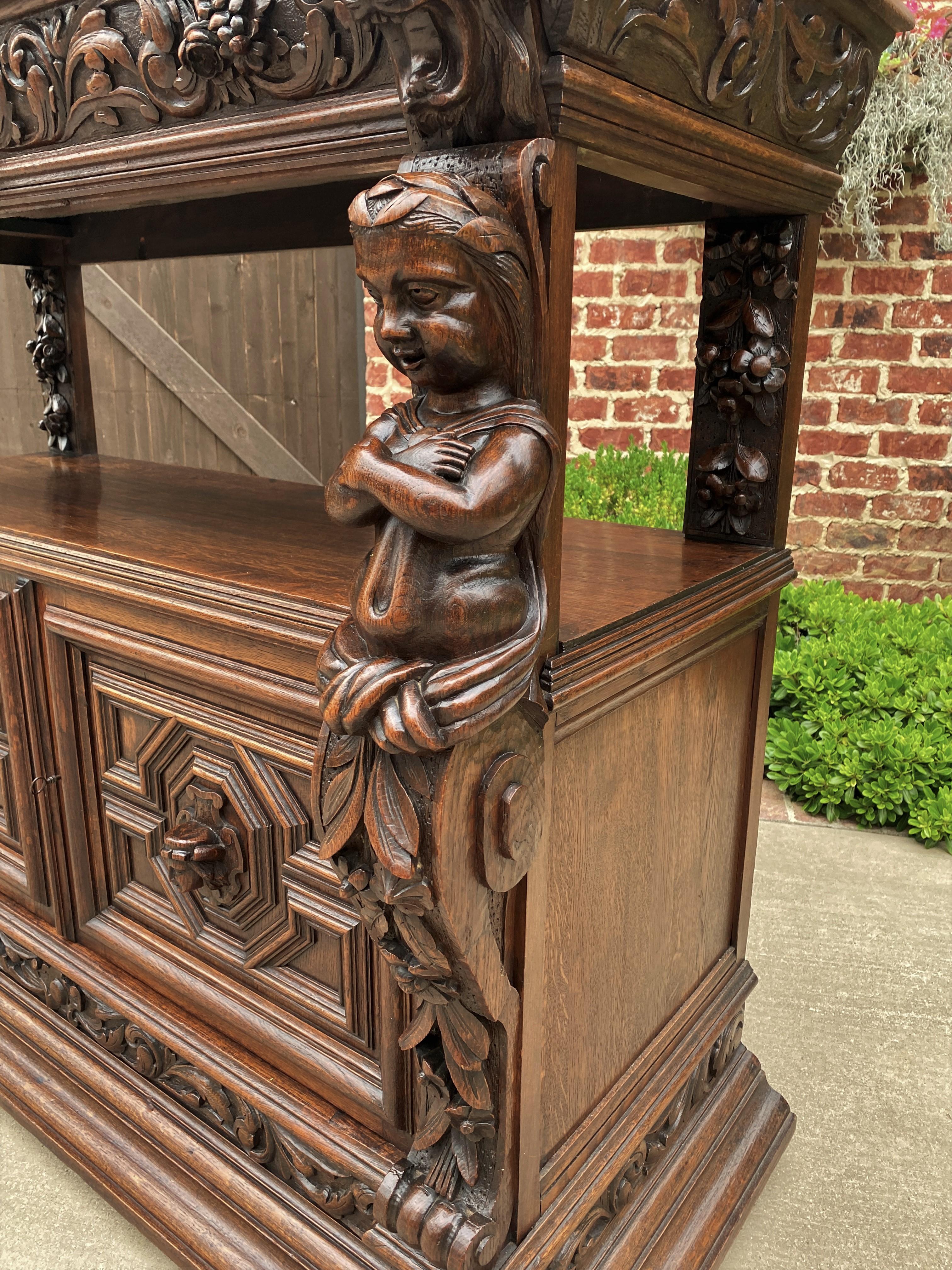 Antique French Server Sideboard Buffet Gothic Revival Oak Lions Mask Figural 2