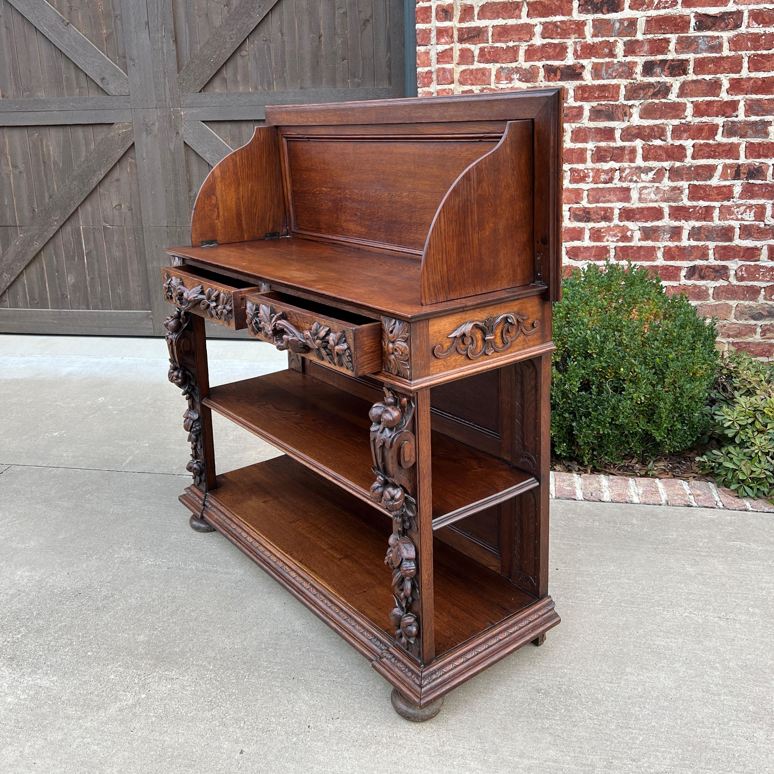 Antique French Server Sideboard Console Sofa Table 3-Tier Drawers Carved Oak 19c For Sale 5