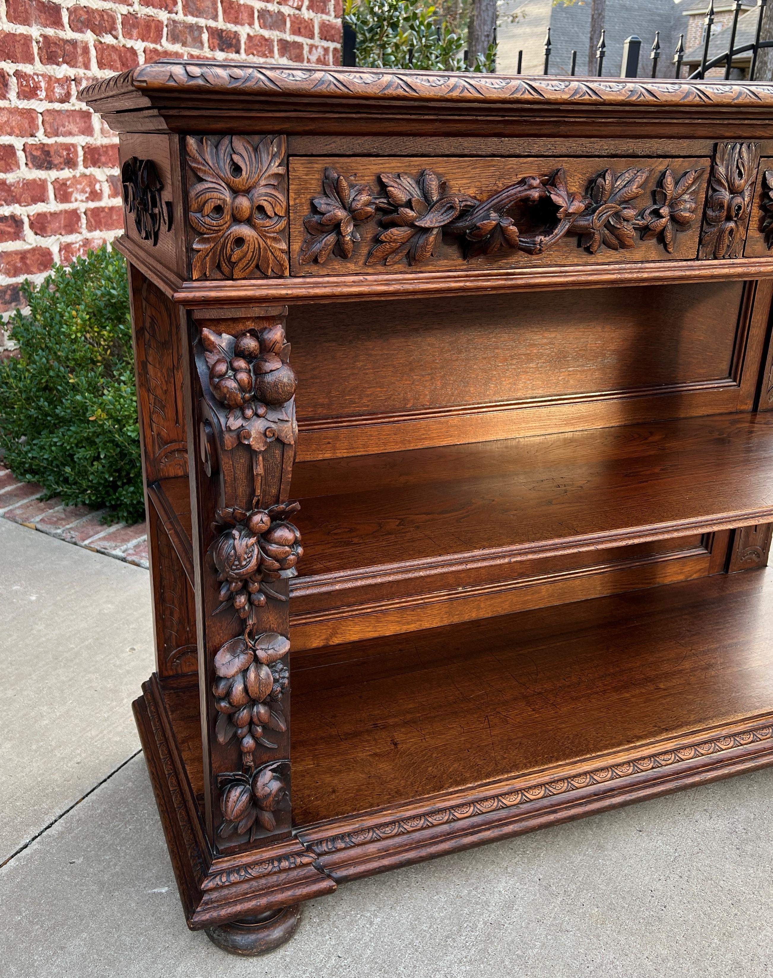 Antique French Server Sideboard Console Sofa Table 3-Tier Drawers Carved Oak 19c For Sale 7