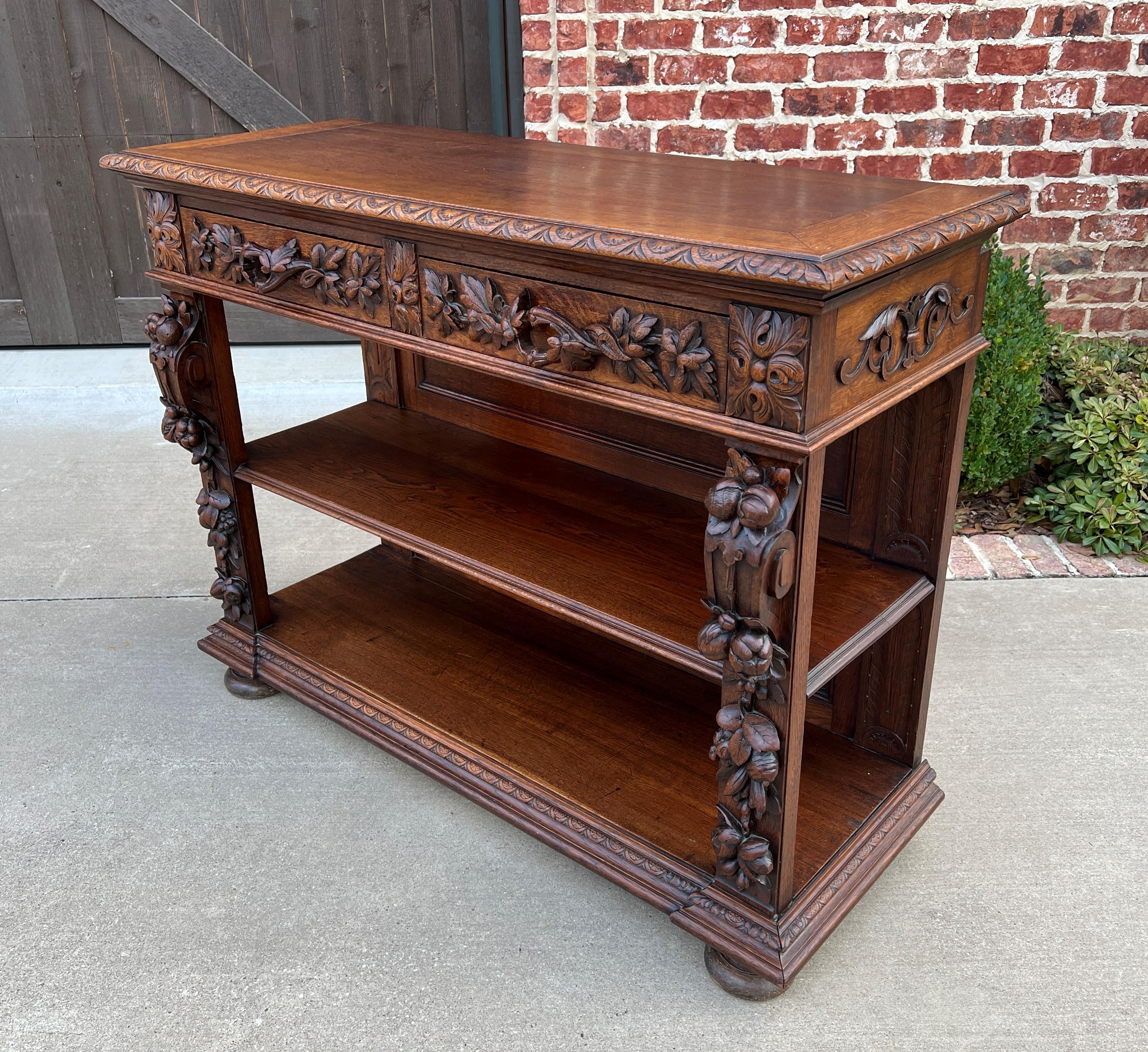 Antique French Server Sideboard Console Sofa Table 3-Tier Drawers Carved Oak 19c For Sale 8