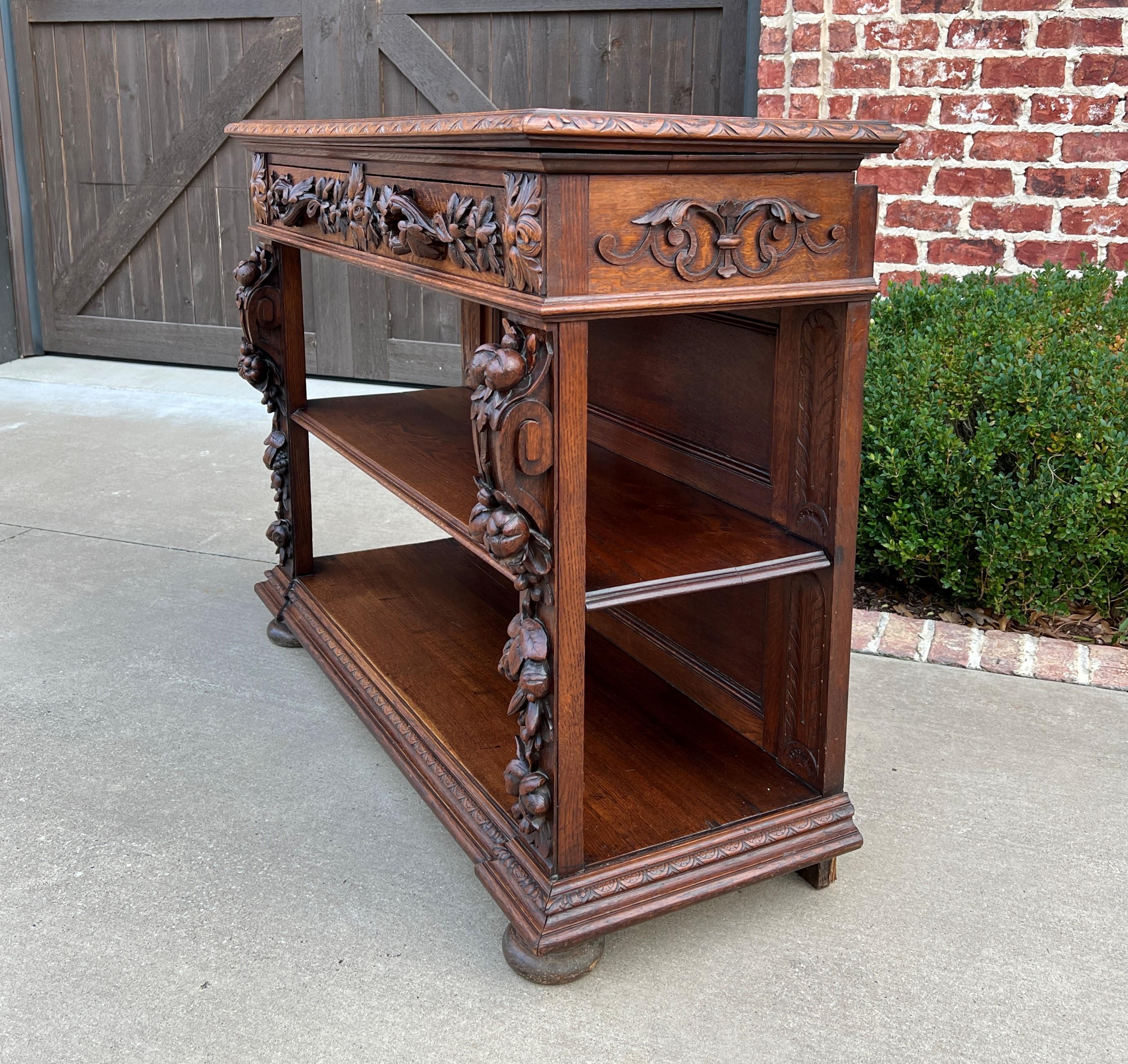 Antique French Server Sideboard Console Sofa Table 3-Tier Drawers Carved Oak 19c For Sale 9