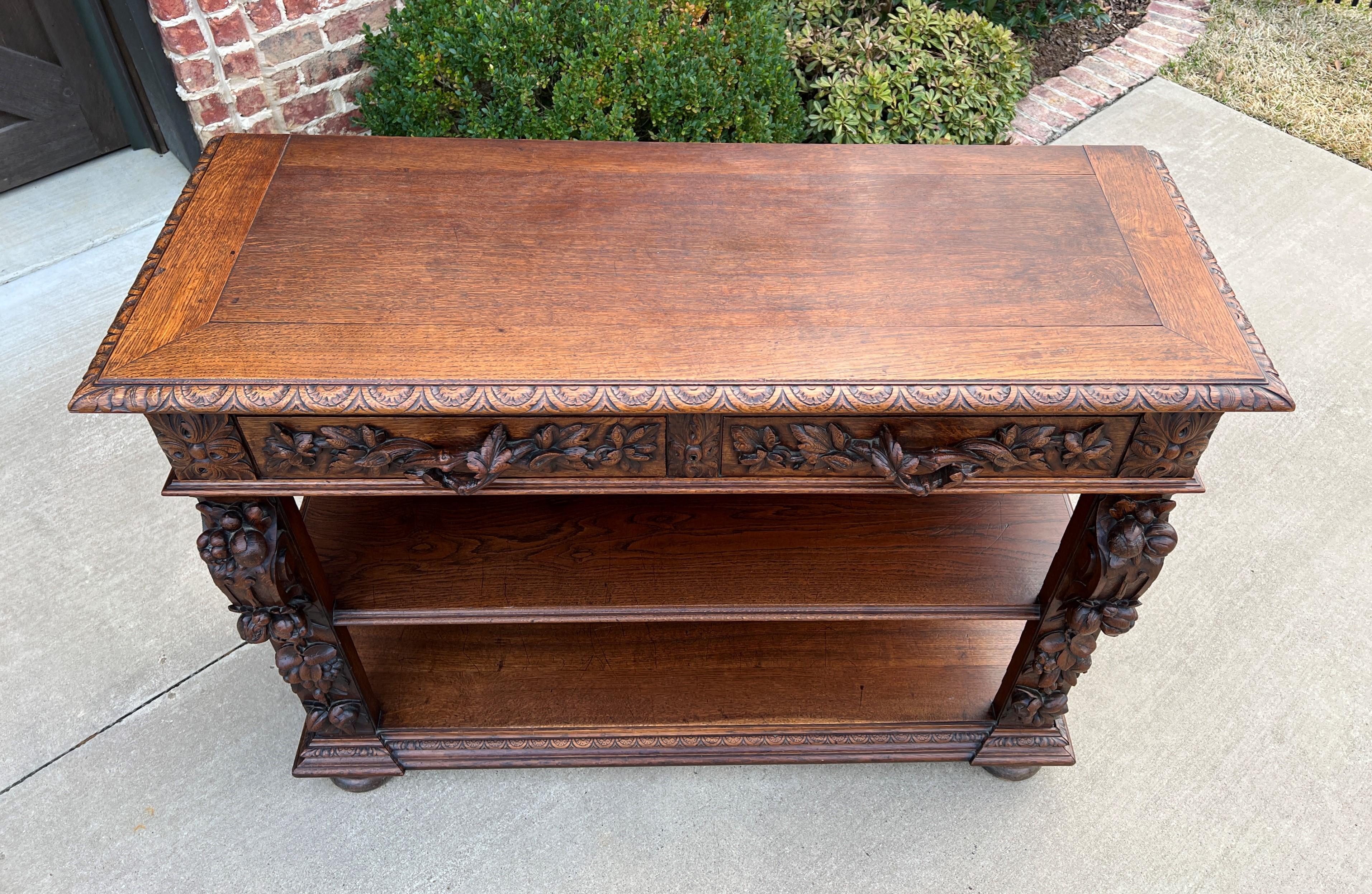 Antique French Server Sideboard Console Sofa Table 3-Tier Drawers Carved Oak 19c For Sale 11