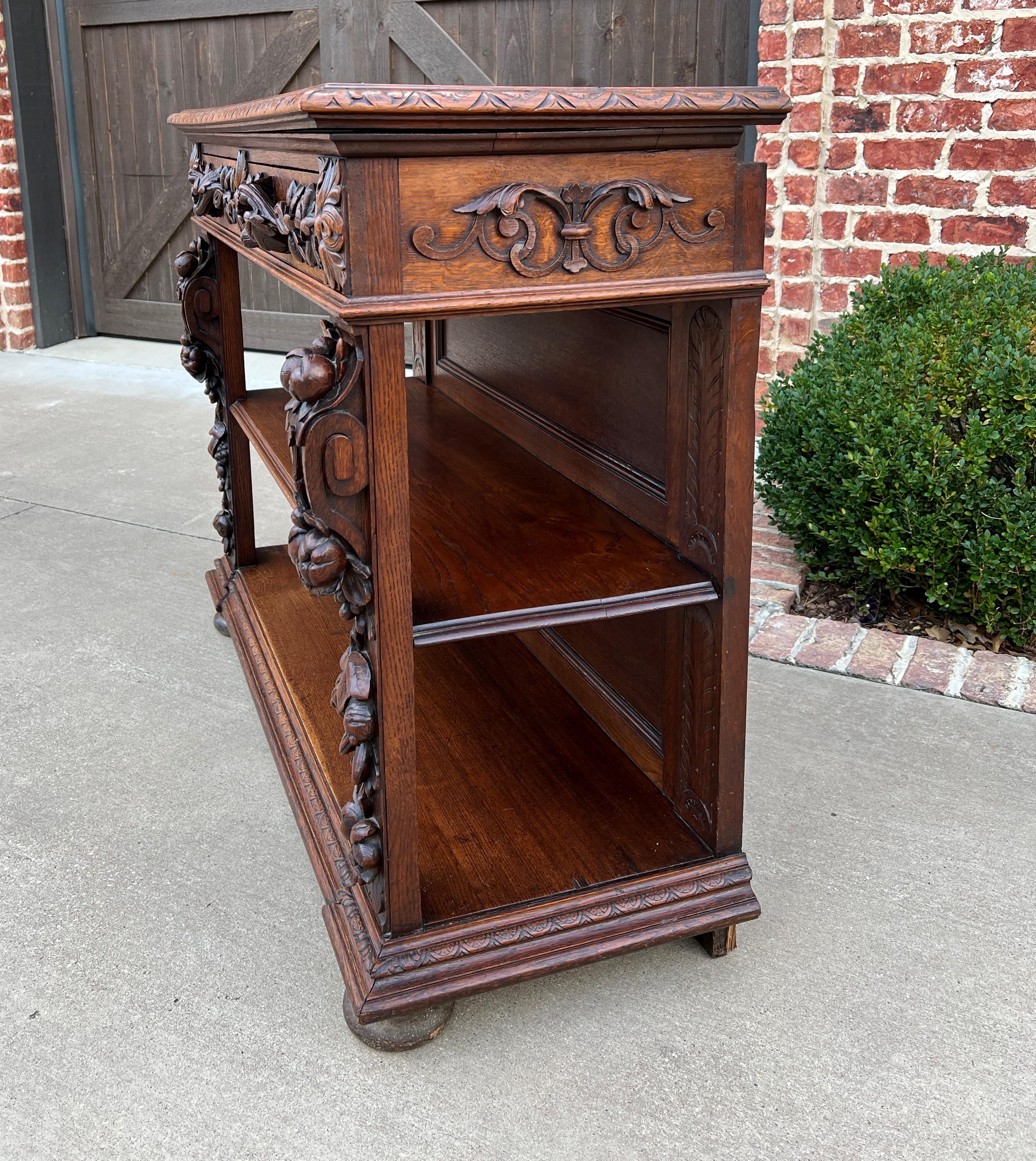 Antique French Server Sideboard Console Sofa Table 3-Tier Drawers Carved Oak 19c In Good Condition For Sale In Tyler, TX