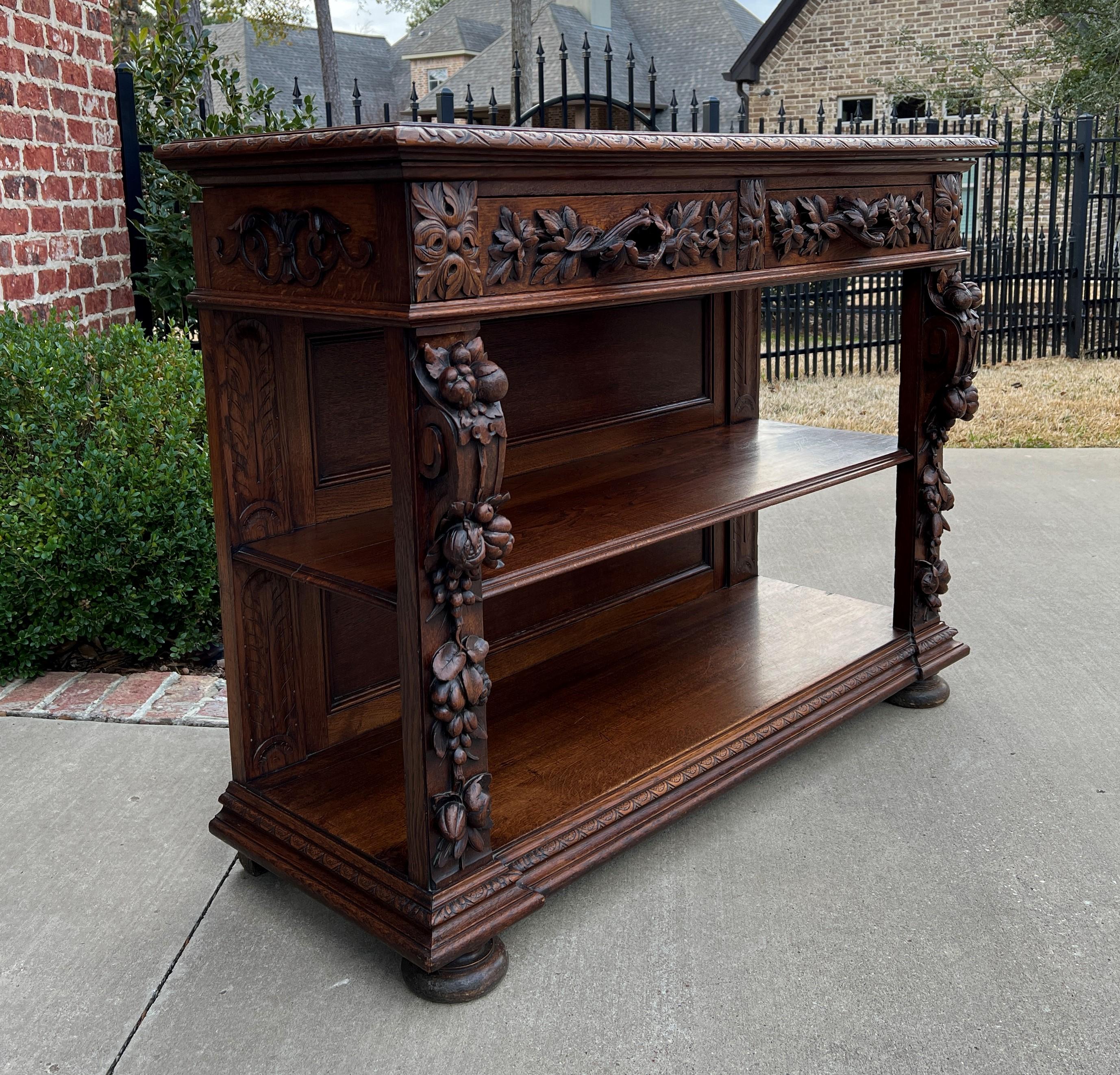 19th Century Antique French Server Sideboard Console Sofa Table 3-Tier Drawers Carved Oak 19c For Sale