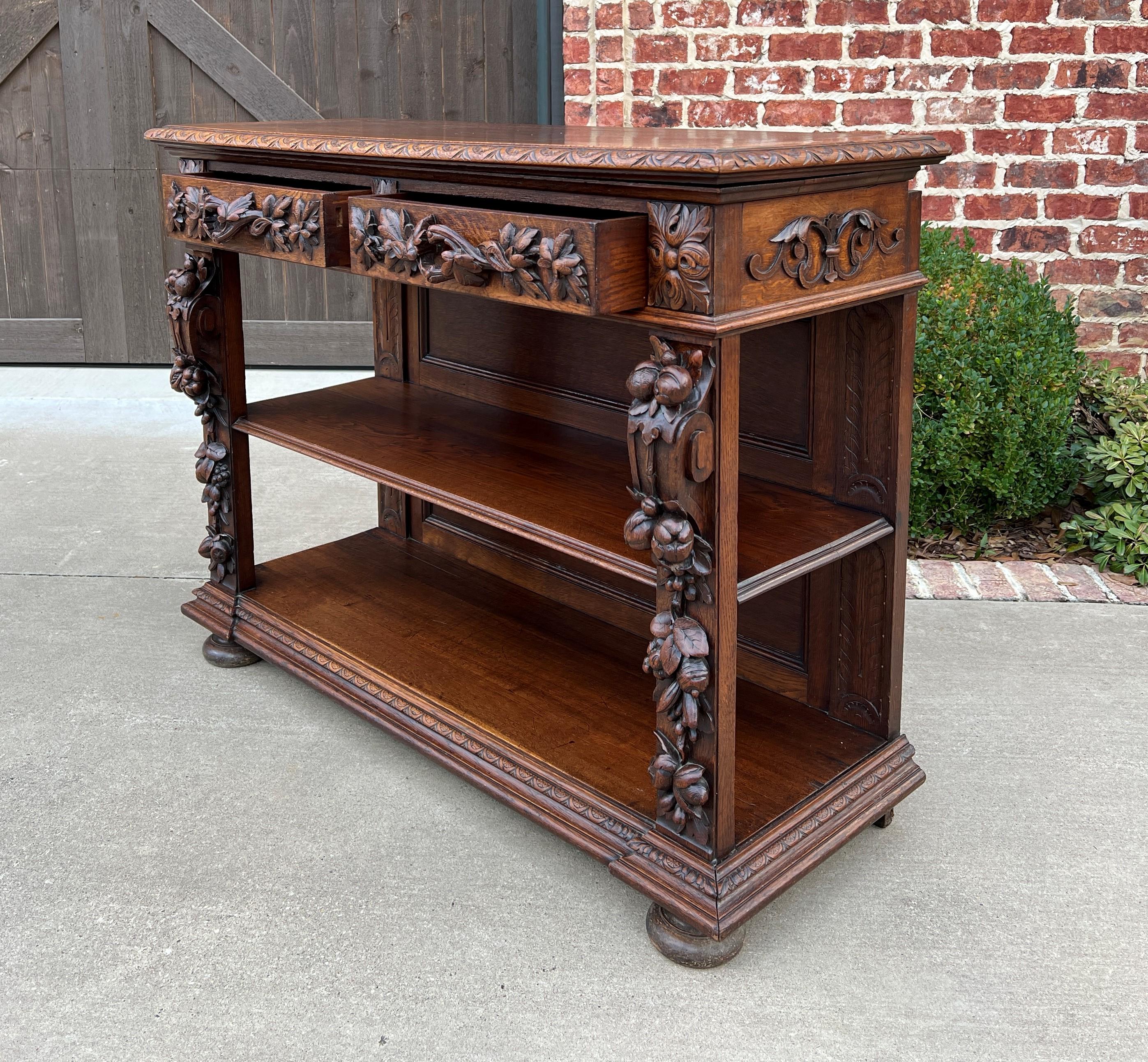 Antique French Server Sideboard Console Sofa Table 3-Tier Drawers Carved Oak 19c For Sale 1
