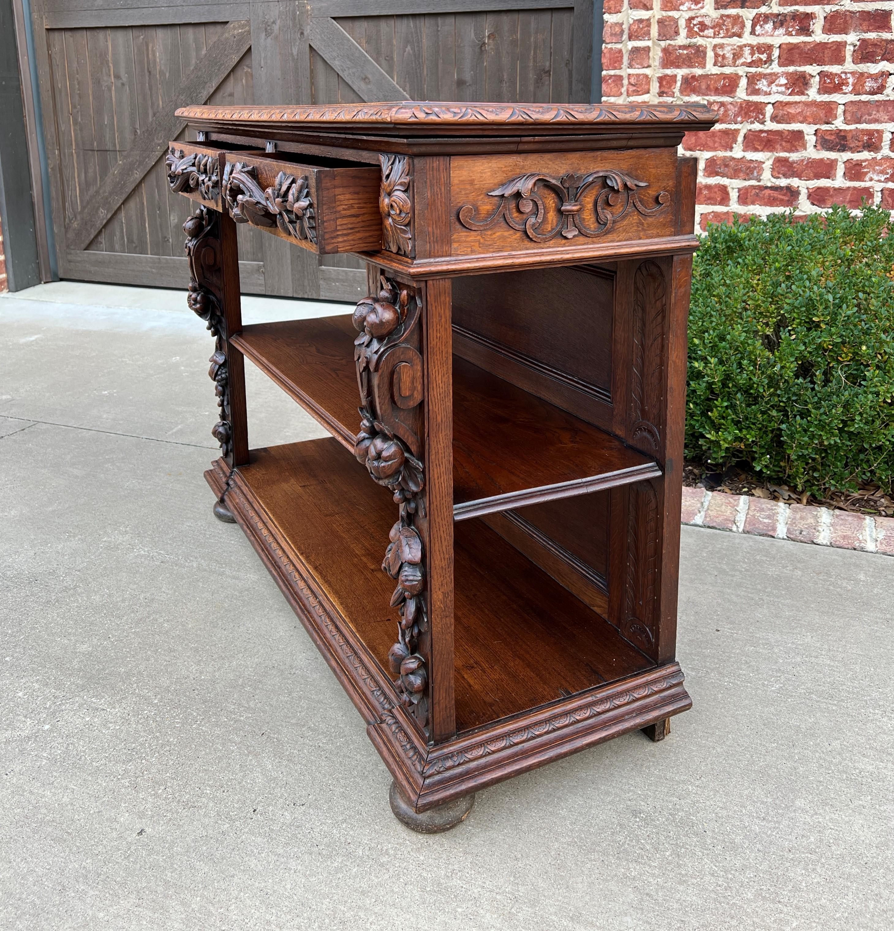 Antique French Server Sideboard Console Sofa Table 3-Tier Drawers Carved Oak 19c For Sale 2