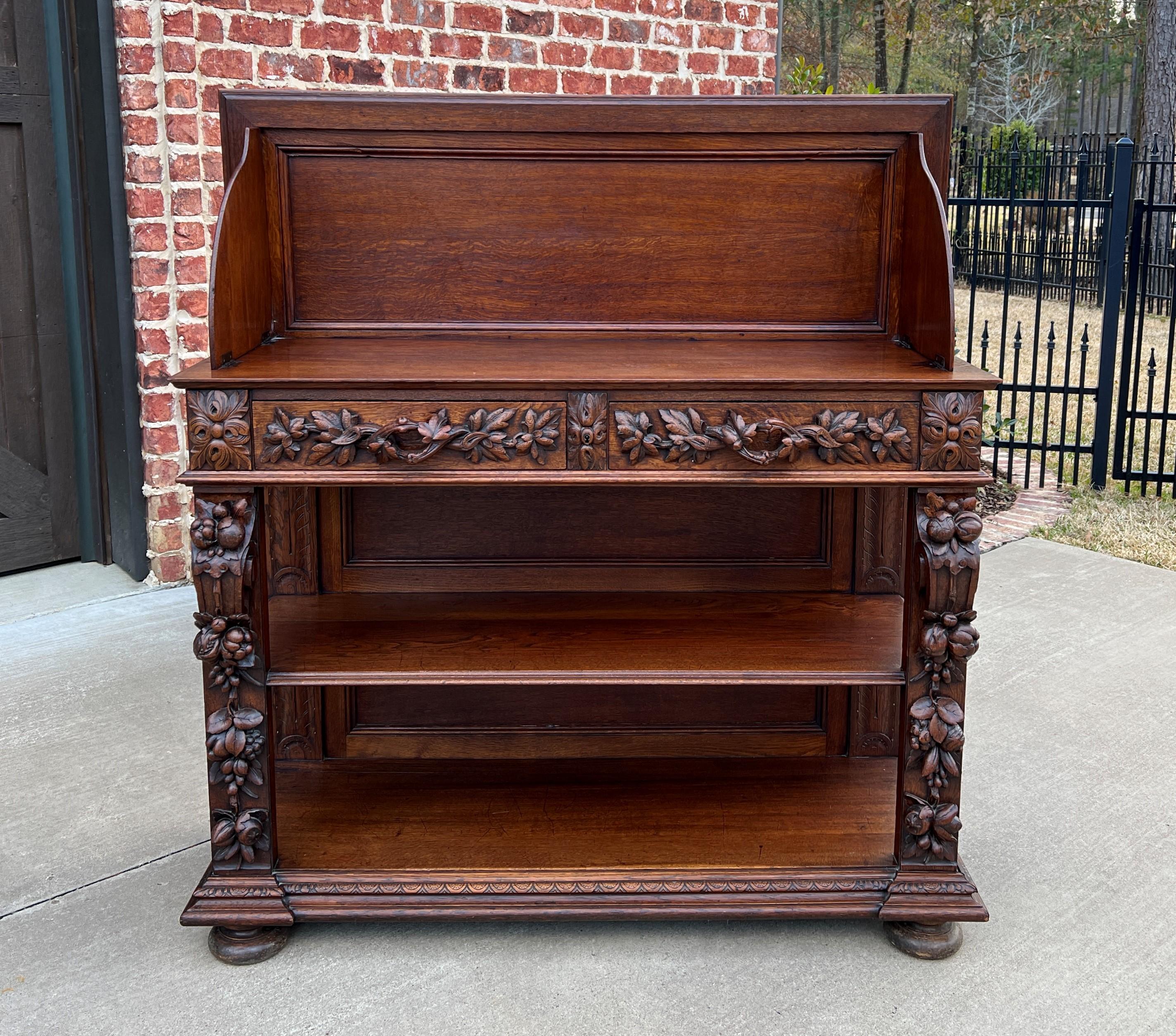 Antique French Server Sideboard Console Sofa Table 3-Tier Drawers Carved Oak 19c 3