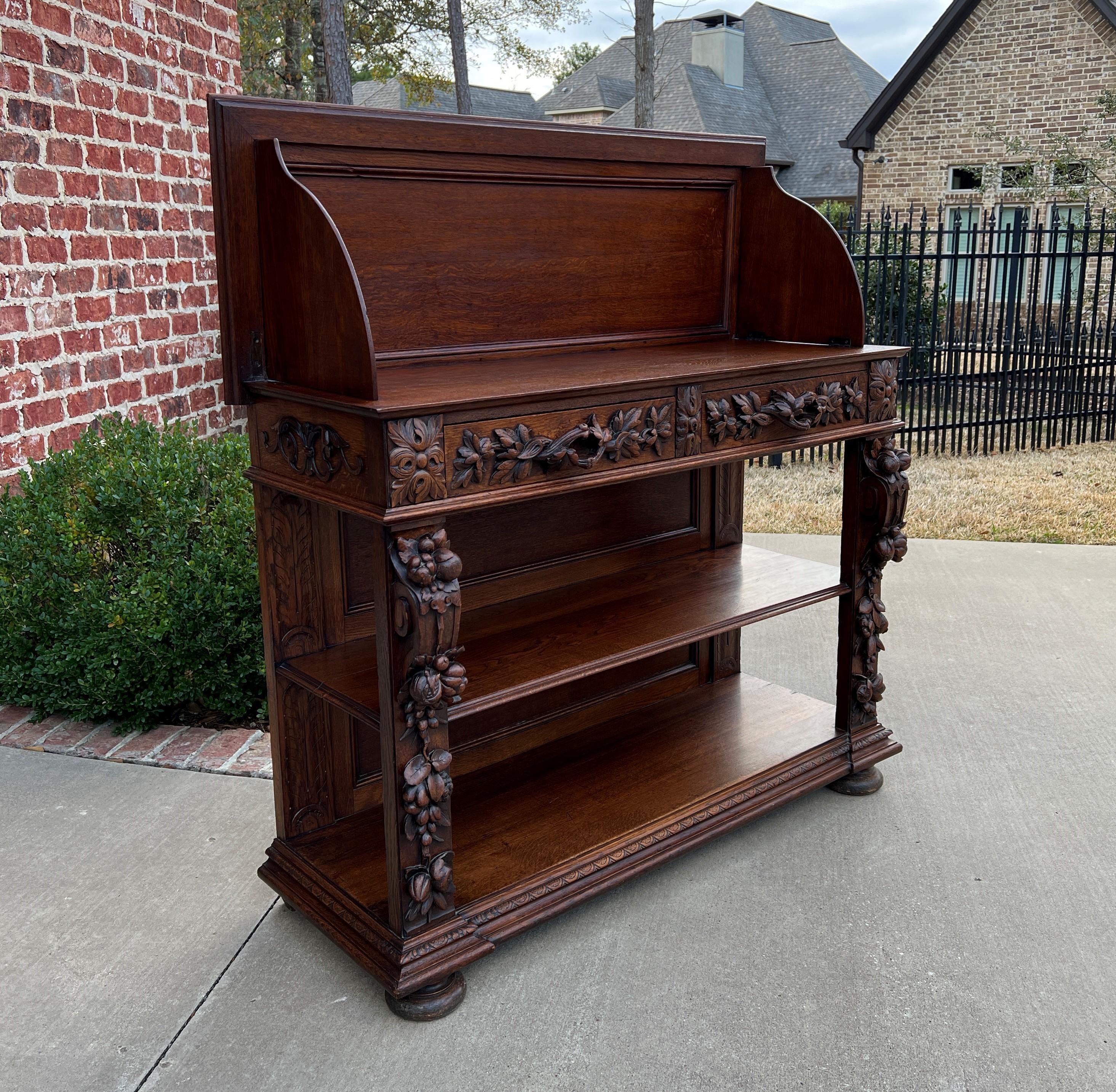 Antique French Server Sideboard Console Sofa Table 3-Tier Drawers Carved Oak 19c For Sale 4