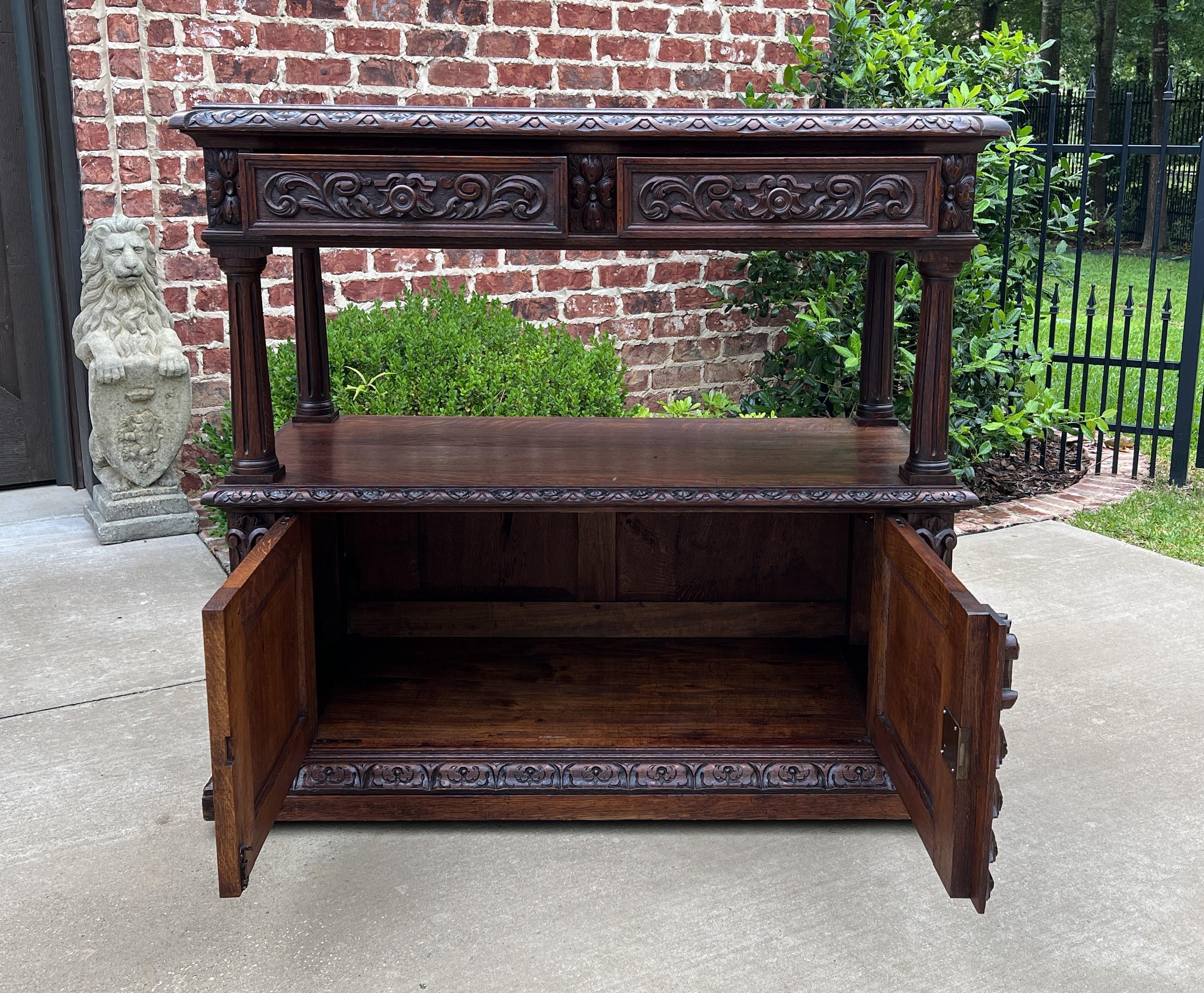 Antique French Server Sideboard Console Sofa Table Cabinet 2-Tier Drawers Oak For Sale 5