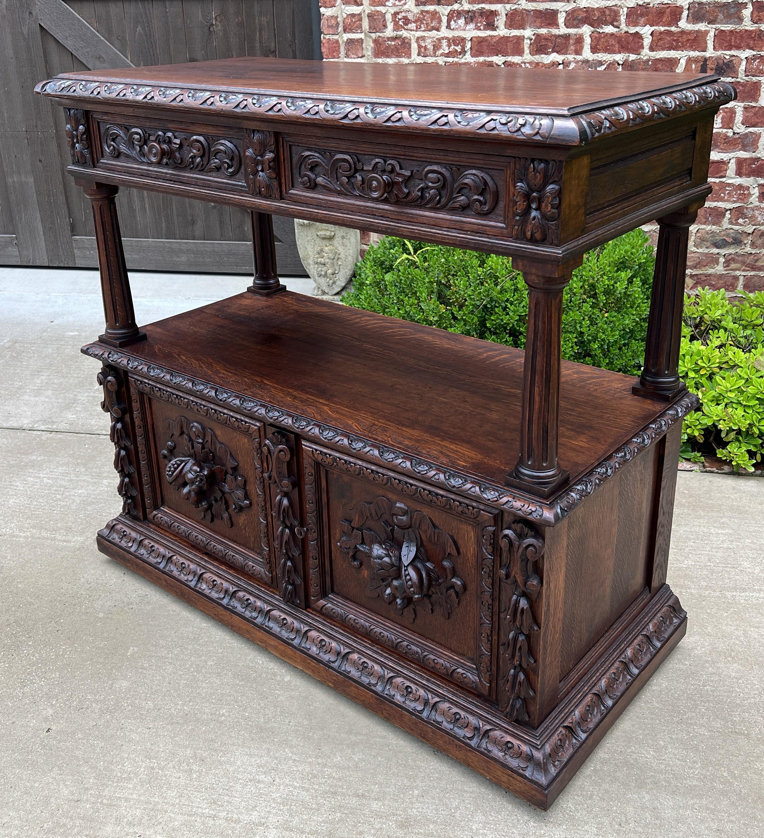 Antique French Server Sideboard Console Sofa Table Cabinet 2-Tier Drawers Oak For Sale 8