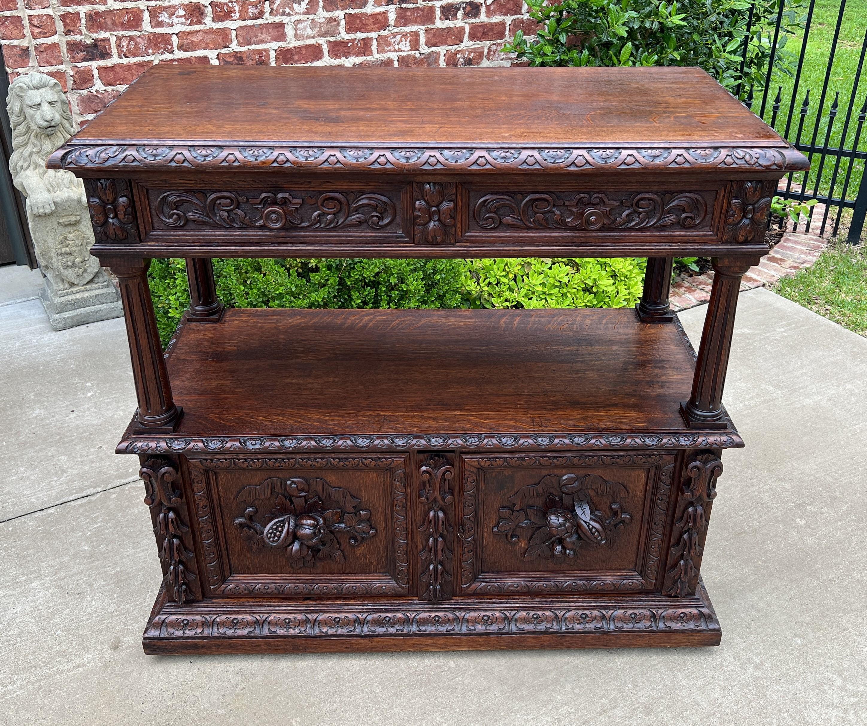 Carved Antique French Server Sideboard Console Sofa Table Cabinet 2-Tier Drawers Oak For Sale