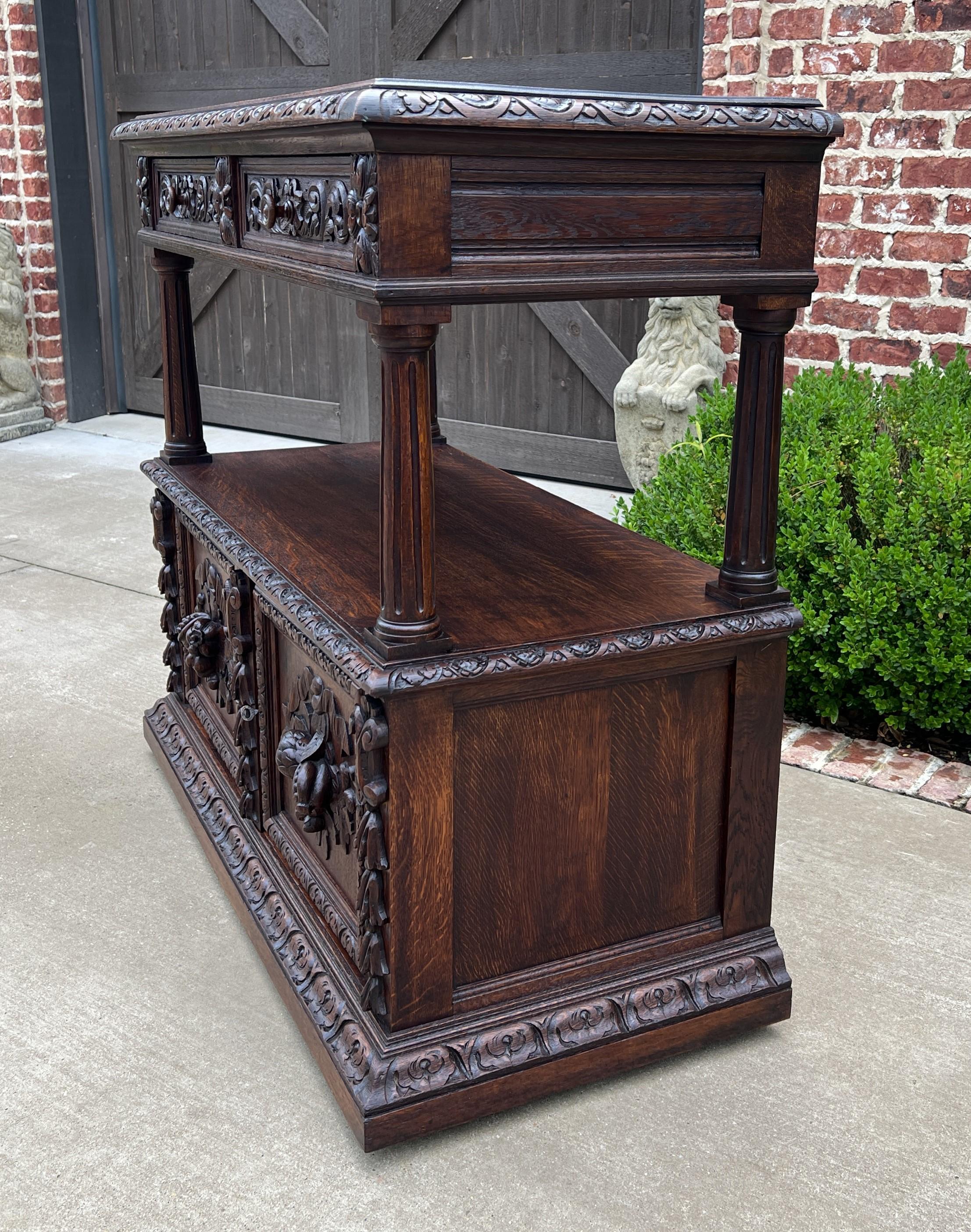 Antique French Server Sideboard Console Sofa Table Cabinet 2-Tier Drawers Oak In Good Condition For Sale In Tyler, TX