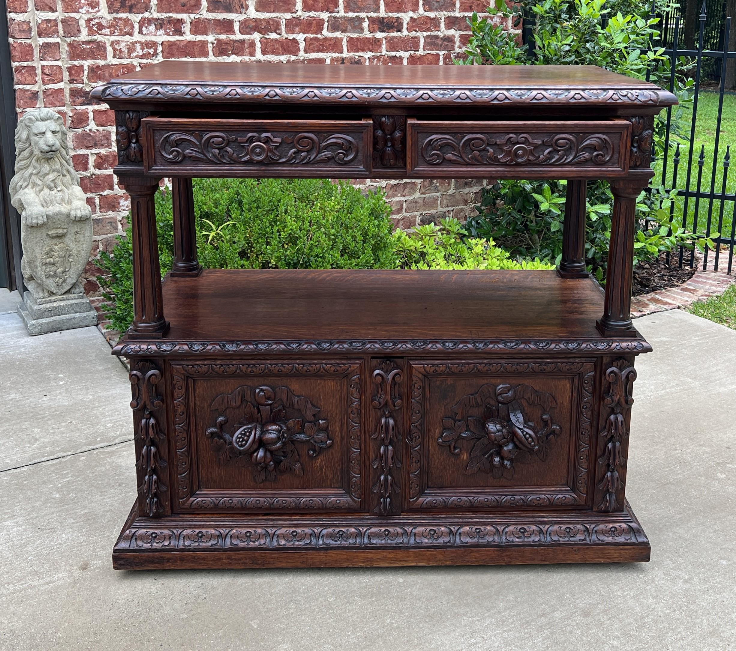 Antique French Server Sideboard Console Sofa Table Cabinet 2-Tier Drawers Oak For Sale 3
