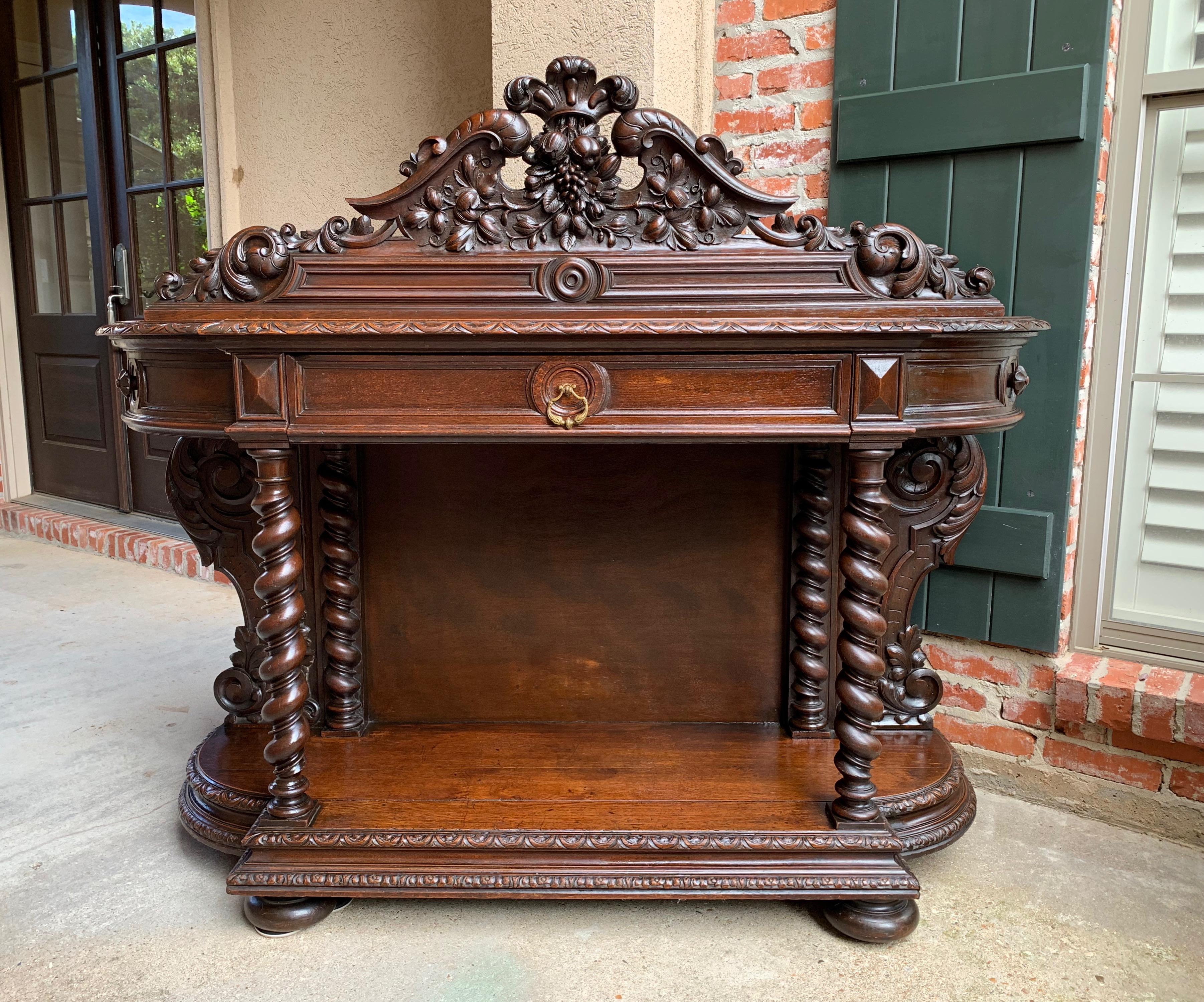 Antique French Server Sideboard Table Carved Oak Barley Twist Louis XIII Style In Good Condition In Shreveport, LA
