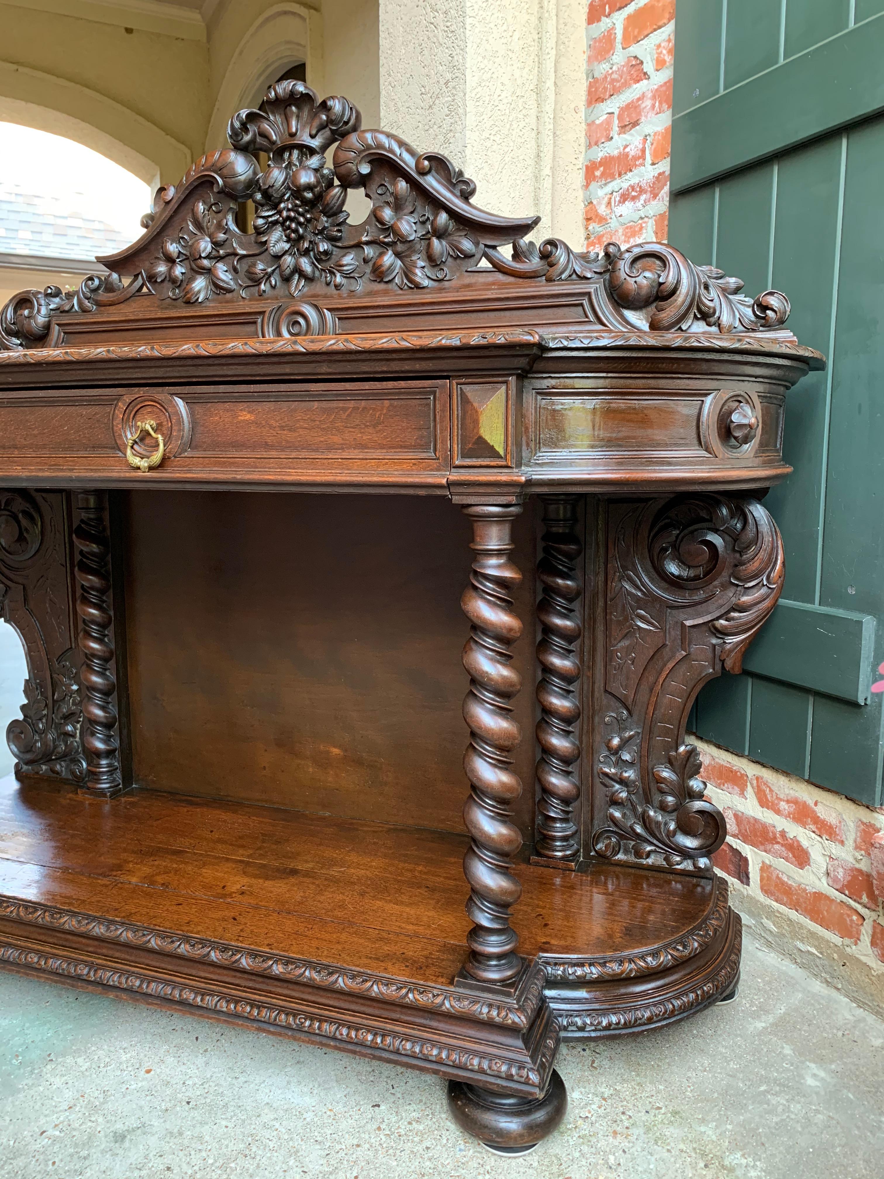 Mid-19th Century Antique French Server Sideboard Table Carved Oak Barley Twist Louis XIII Style