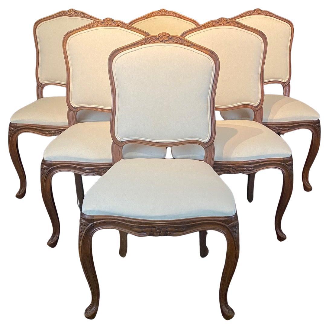 Antique French Set of 6 Louis XV Dining Chairs with New Upholstery