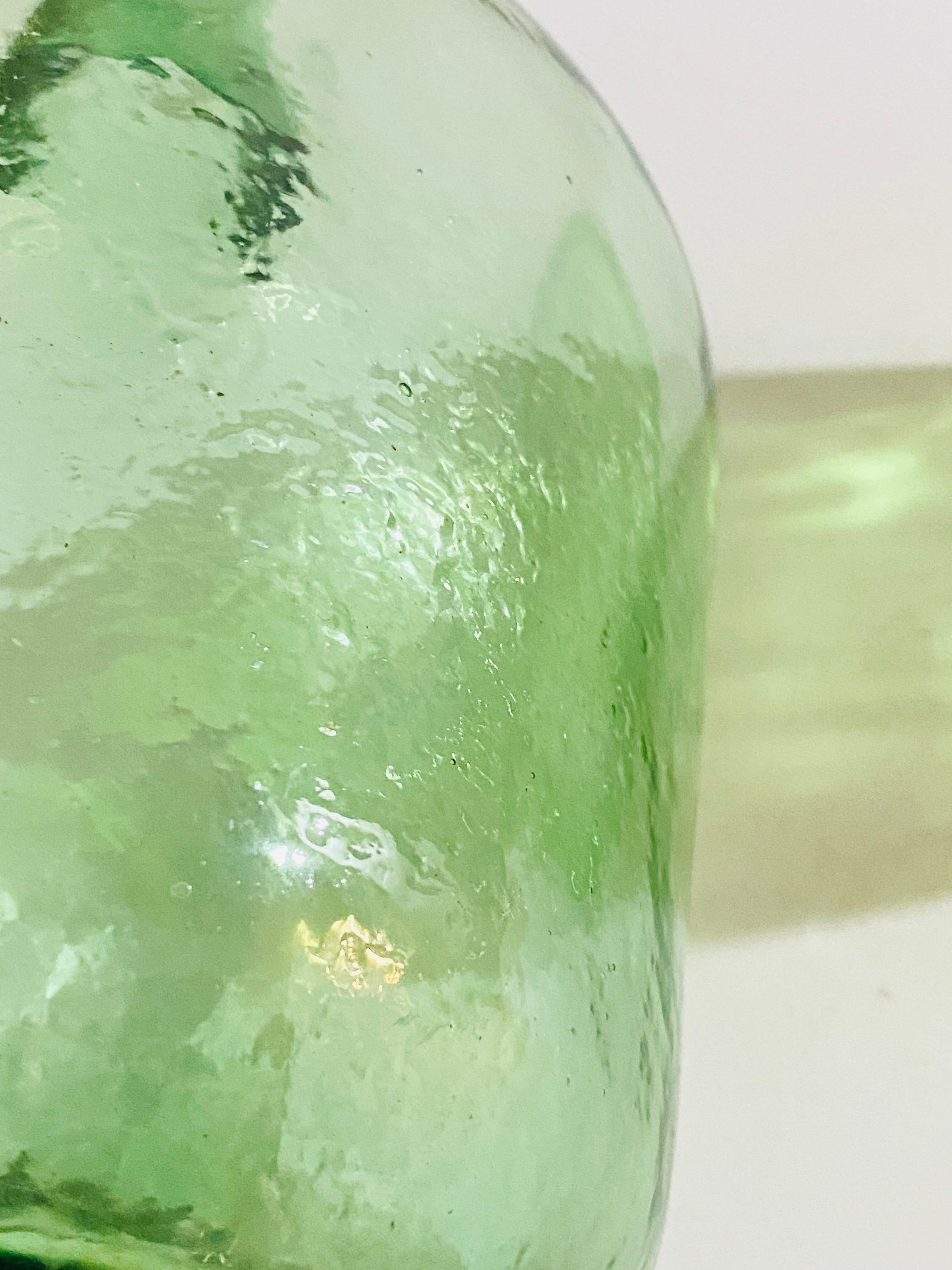 Antique French Set of Two Glass Bottles Green Color from France, circa 1950 In Good Condition For Sale In Auribeau sur Siagne, FR