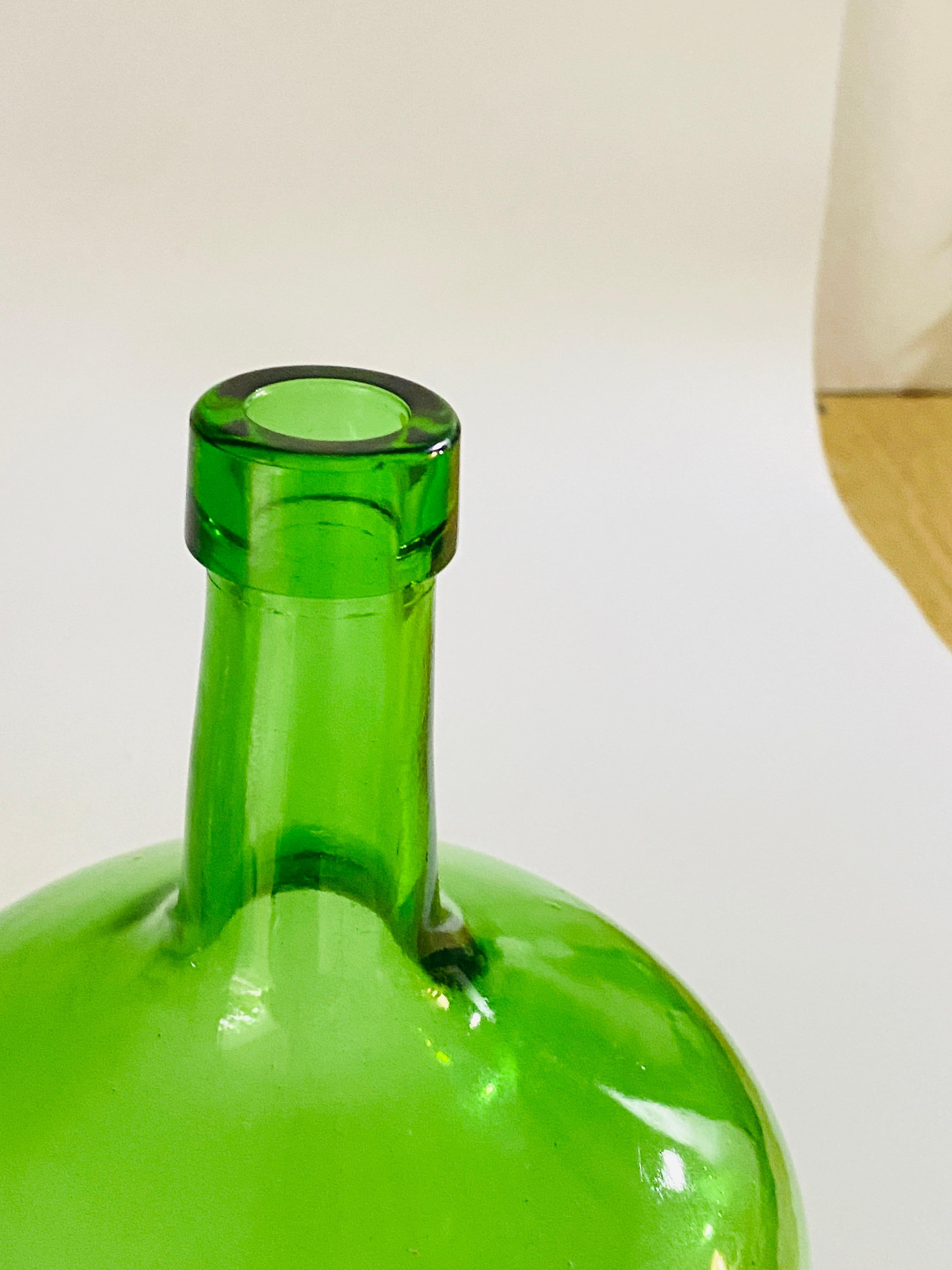 Mid-20th Century Antique French Set of Two Glass Bottles Green Color from France, circa 1950 For Sale