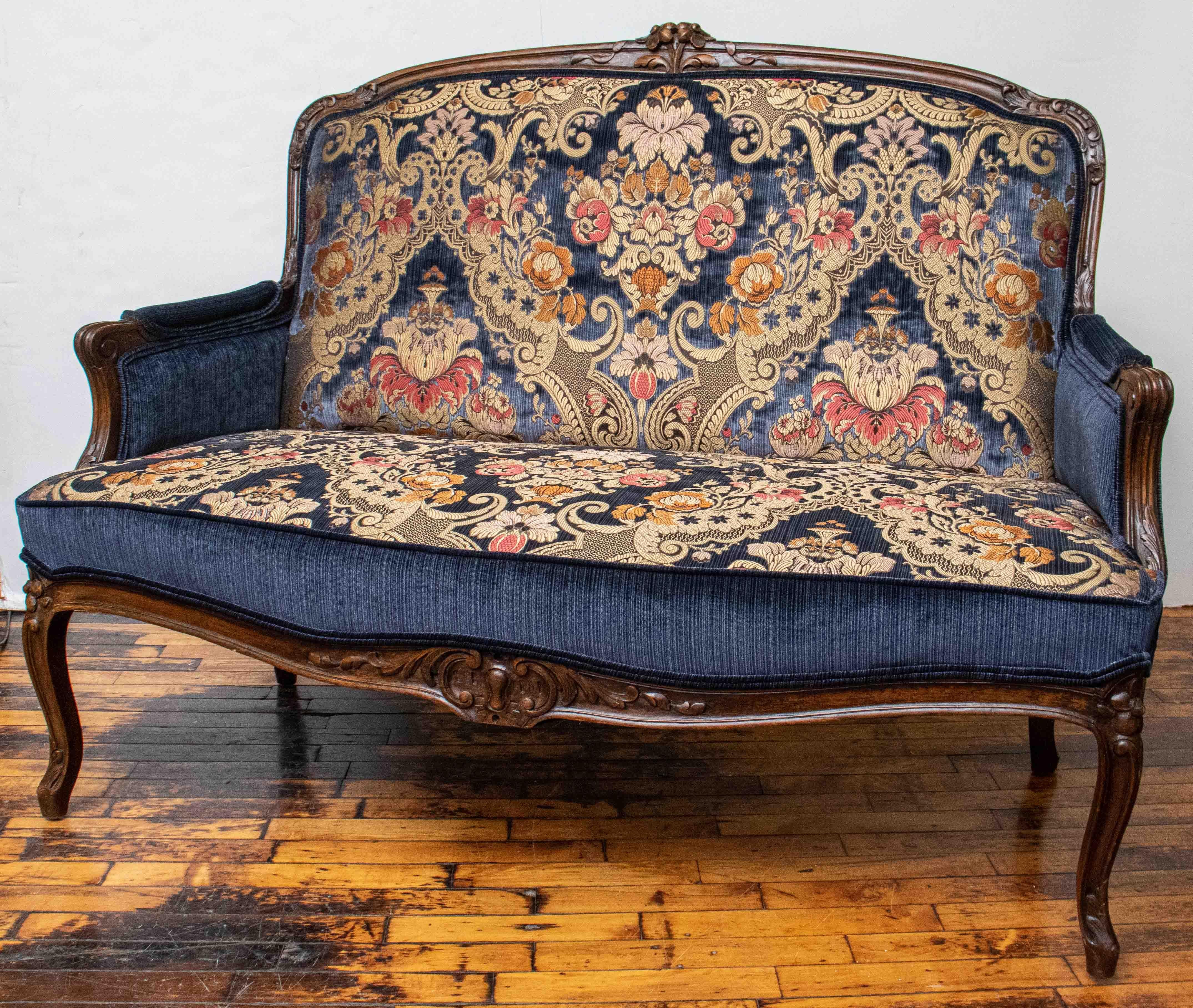 Late 19th Century Antique French Settee with Scalamandre Upholstery