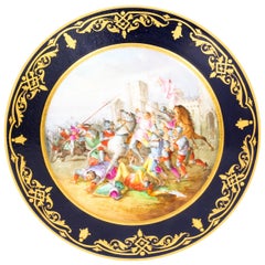 Vintage French Sevres Cabinet Plate Medieval Battle Scene, 19th Century