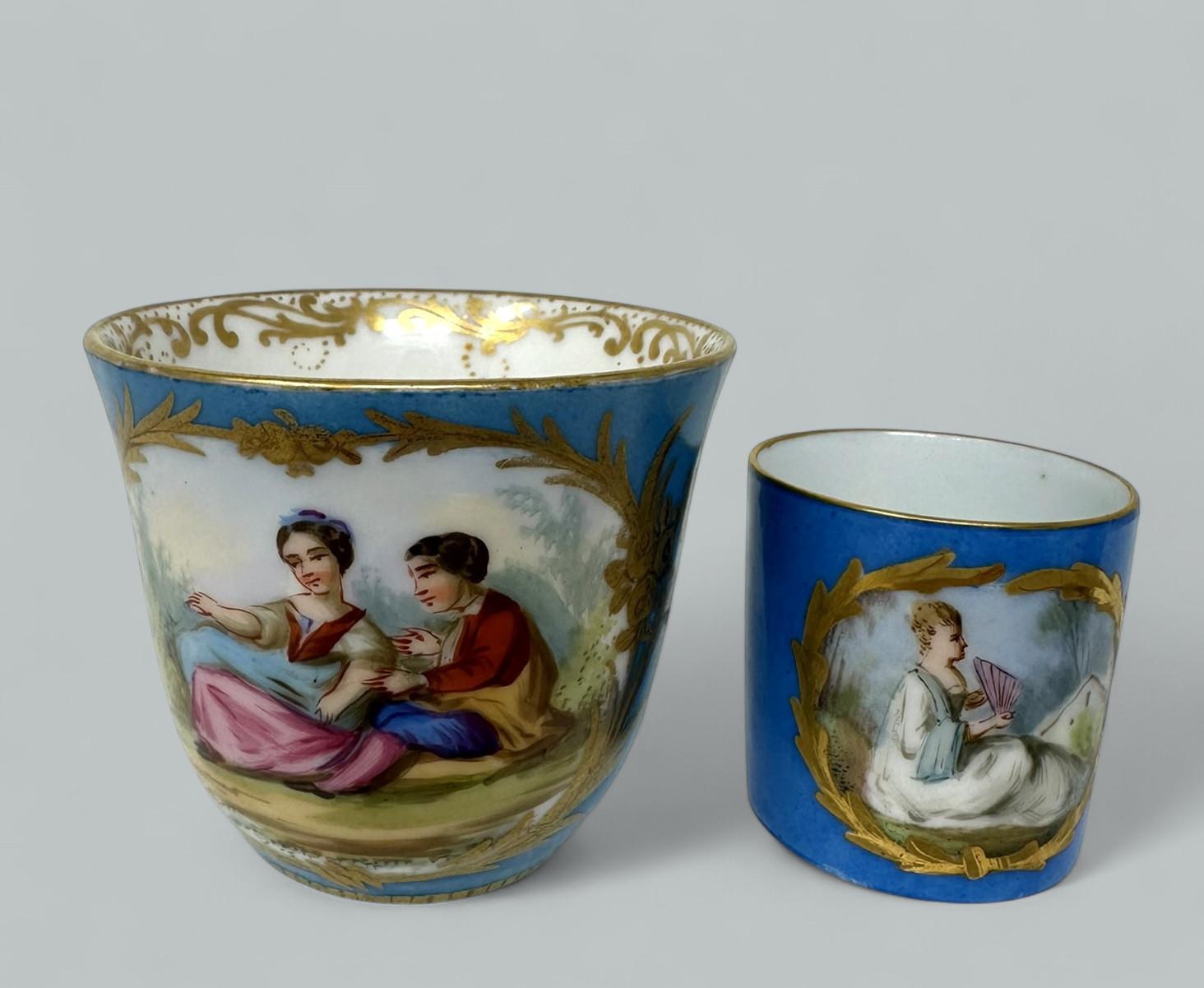 Antique French Sevres Celest Porcelain Framed Plaque Hand Painted Tea Coffee Cup For Sale 4