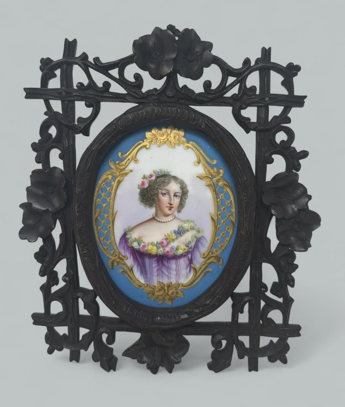 19th Century Antique French Sevres Celest Porcelain Framed Plaque Hand Painted Tea Coffee Cup For Sale