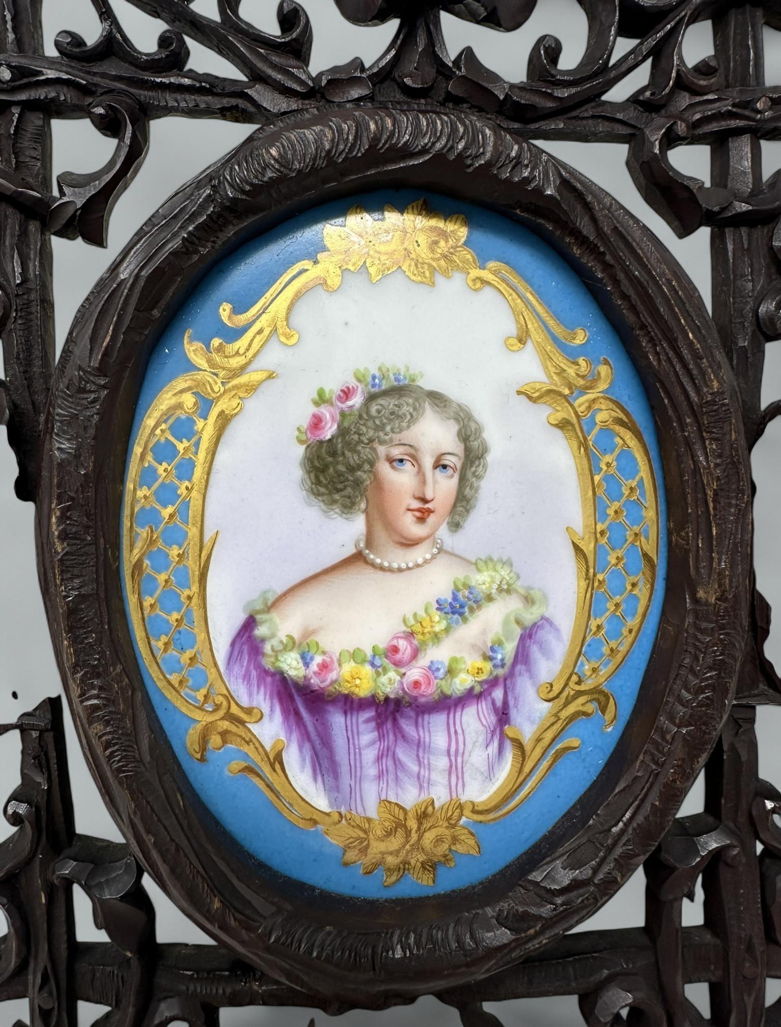 Antique French Sevres Celest Porcelain Framed Plaque Hand Painted Tea Coffee Cup For Sale 1