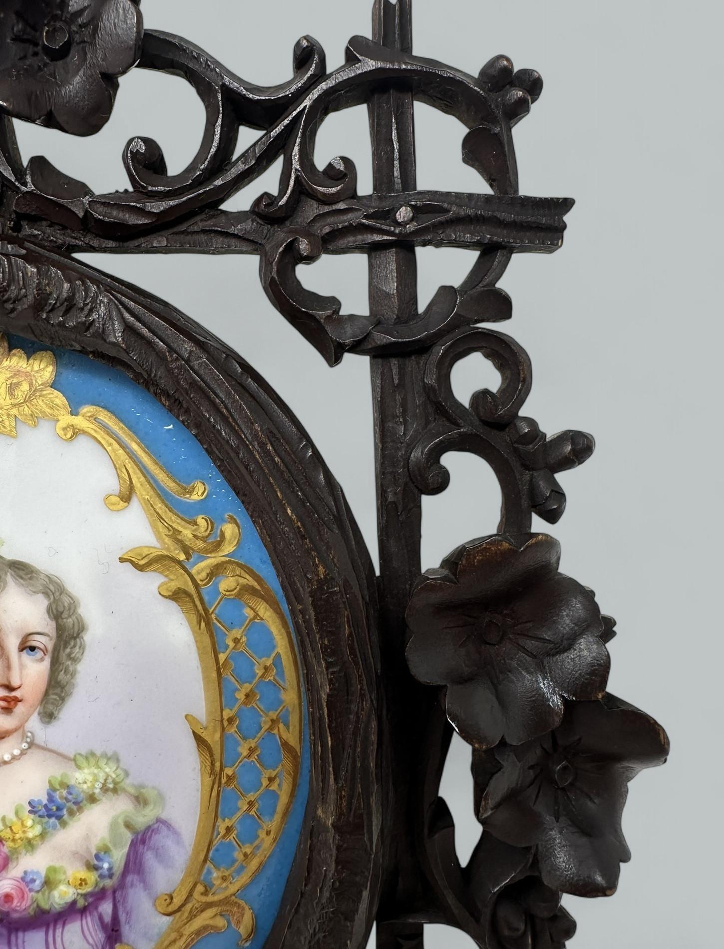 Antique French Sevres Celest Porcelain Framed Plaque Hand Painted Tea Coffee Cup For Sale 2