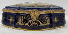 Antique French Sevres Porcelain Cobalt Blue & Gold Box, Circa 1900.