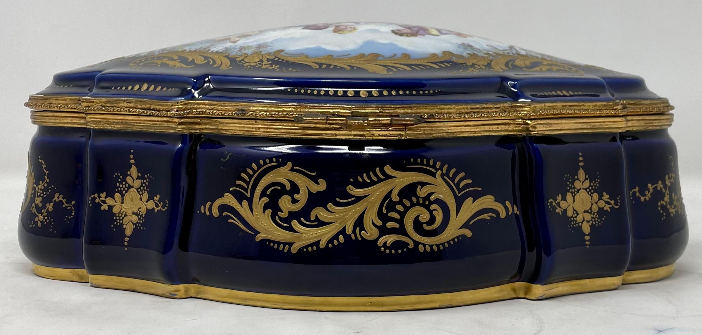 20th Century Antique French Sevres Porcelain Cobalt Blue & Gold Box, Circa 1900. For Sale