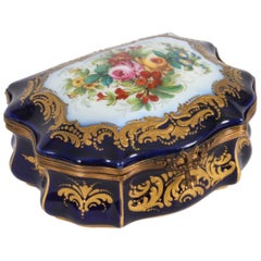 Antique French Sevres Cobalt Blue Porcelain Casket 19th Century