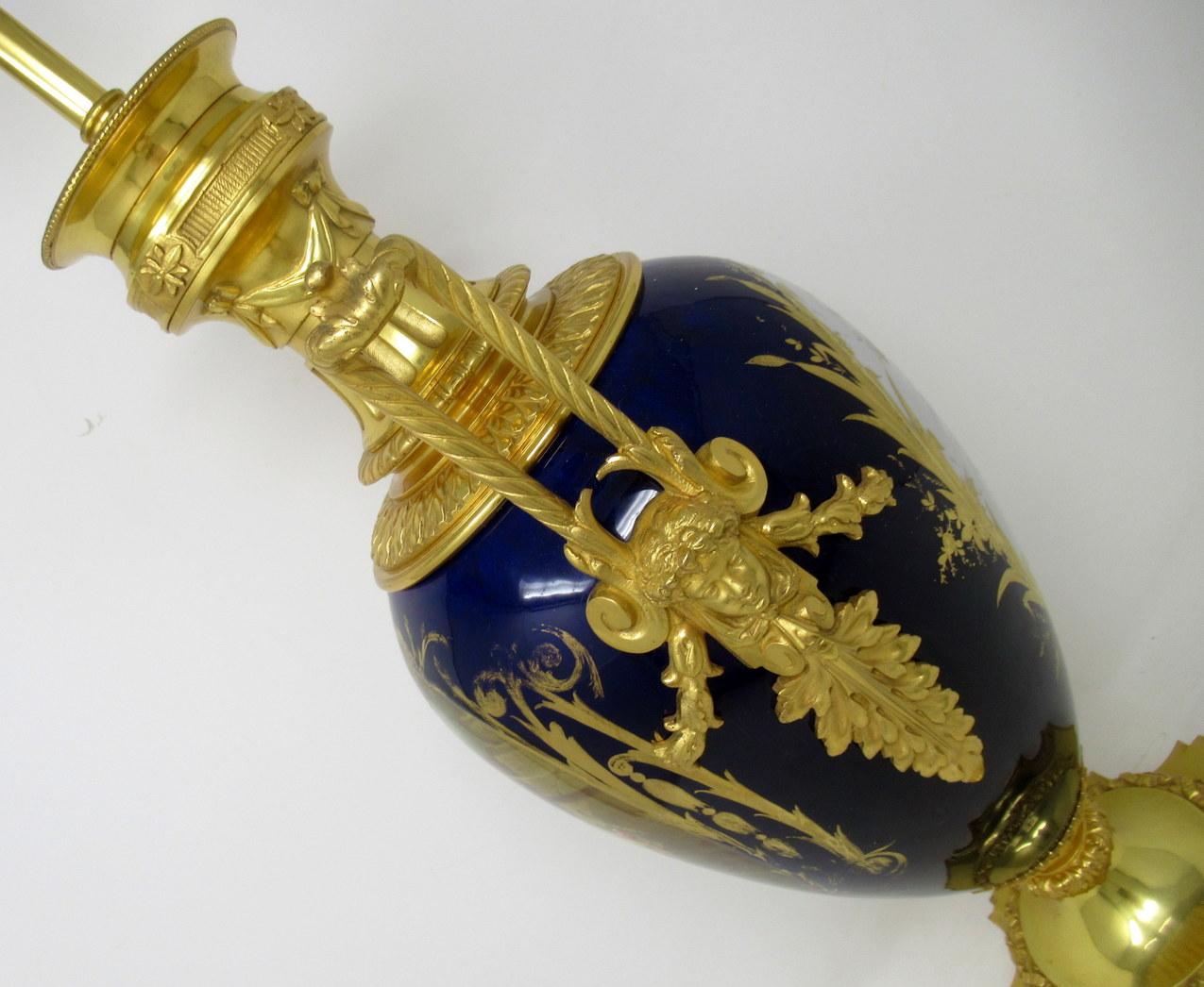 Antique French Sèvres Gilt Bronze Porcelain Vase Ormolu Cobalt Blue Table Lamp 5