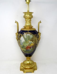Antique French Sèvres Gilt Bronze Porcelain Vase Ormolu Cobalt Blue Table Lamp