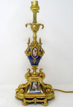 Antique French Sèvres Gilt Bronze Porcelain Vase Ormolu Cobalt Blue Table Lamp