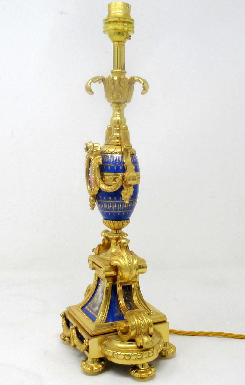 Late Victorian Antique French Sèvres Gilt Bronze Porcelain Vase Ormolu Cobalt Blue Table Lamp