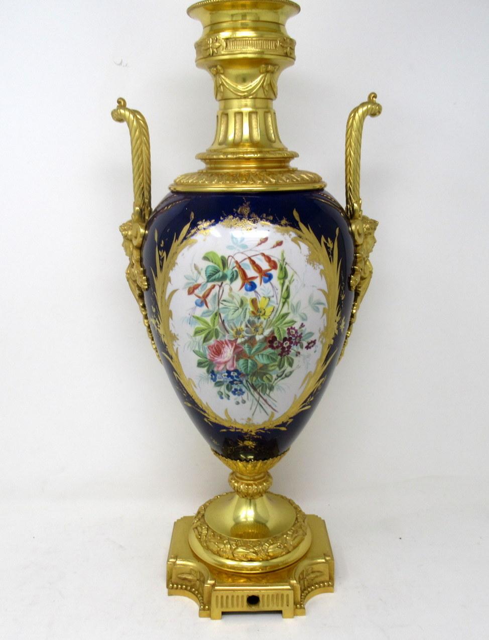 19th Century Antique French Sèvres Gilt Bronze Porcelain Vase Ormolu Cobalt Blue Table Lamp