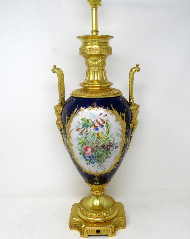 Antique French Sèvres Gilt Bronze Porcelain Vase Ormolu Cobalt Blue