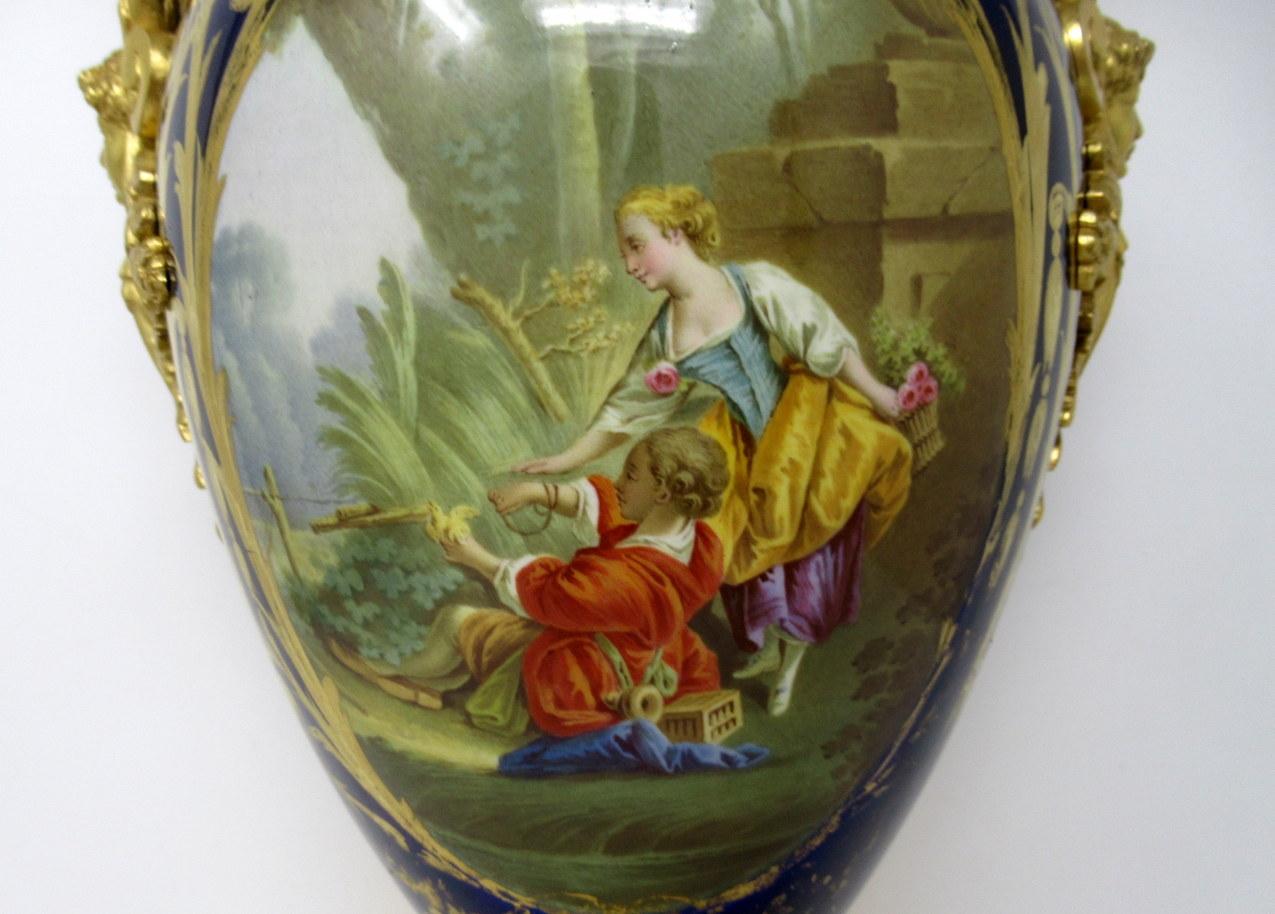 Antique French Sèvres Gilt Bronze Porcelain Vase Ormolu Cobalt Blue Table Lamp 1