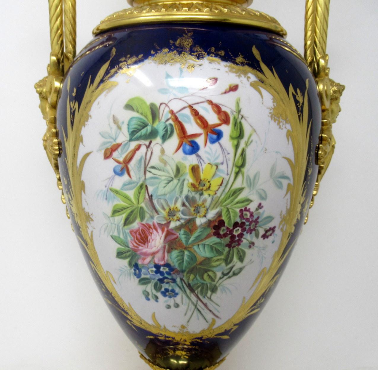 Antique French Sèvres Gilt Bronze Porcelain Vase Ormolu Cobalt Blue Table Lamp 2